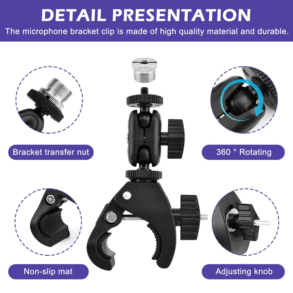 Mic Crab Clamp, Double Ball‑Head Microphone Holder with 1/4″‑5/8″ Adapter