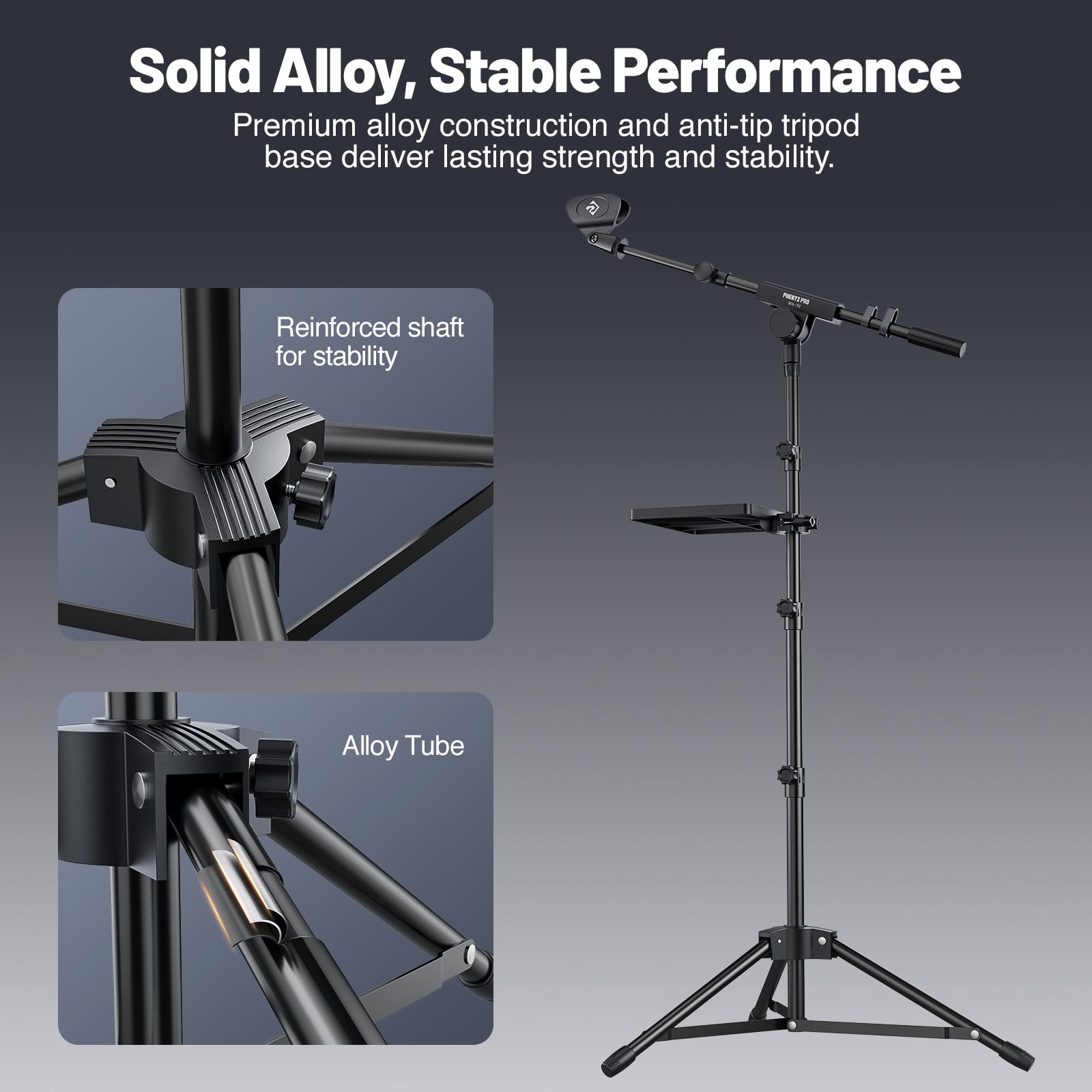 Phenyx Pro Adjustable Microphone Stand with Large Tray MA-S1