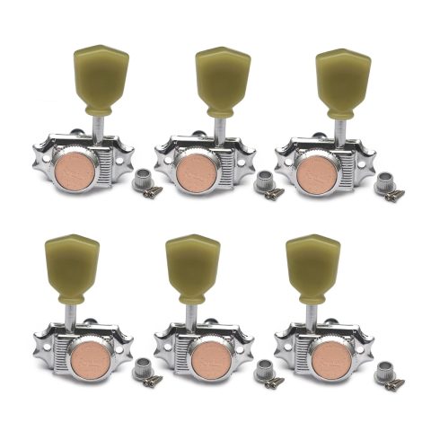 SAPHUE 3+3 Vintage Style Locking Guitar Machine Heads – 1:15 Ratio Lock String Deluxe Tuning Key Pegs Tuners Set Replacement for Electric, Acoustic or Folk Guitars (Chrome)