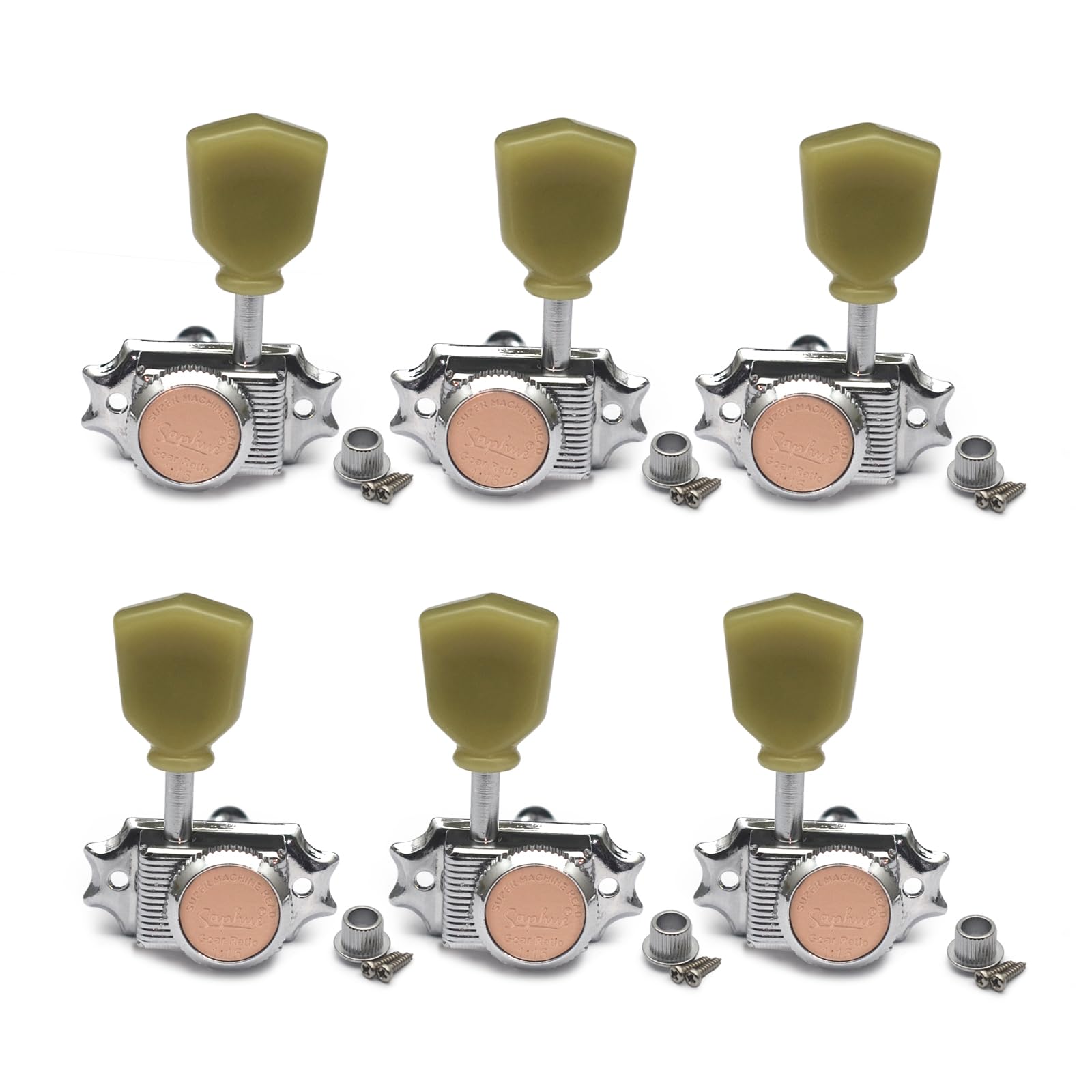 SAPHUE 3+3 Vintage Style Locking Guitar Machine Heads – 1:15 Ratio Lock String Deluxe Tuning Key Pegs Tuners Set Replacement for Electric, Acoustic or Folk Guitars (Chrome)