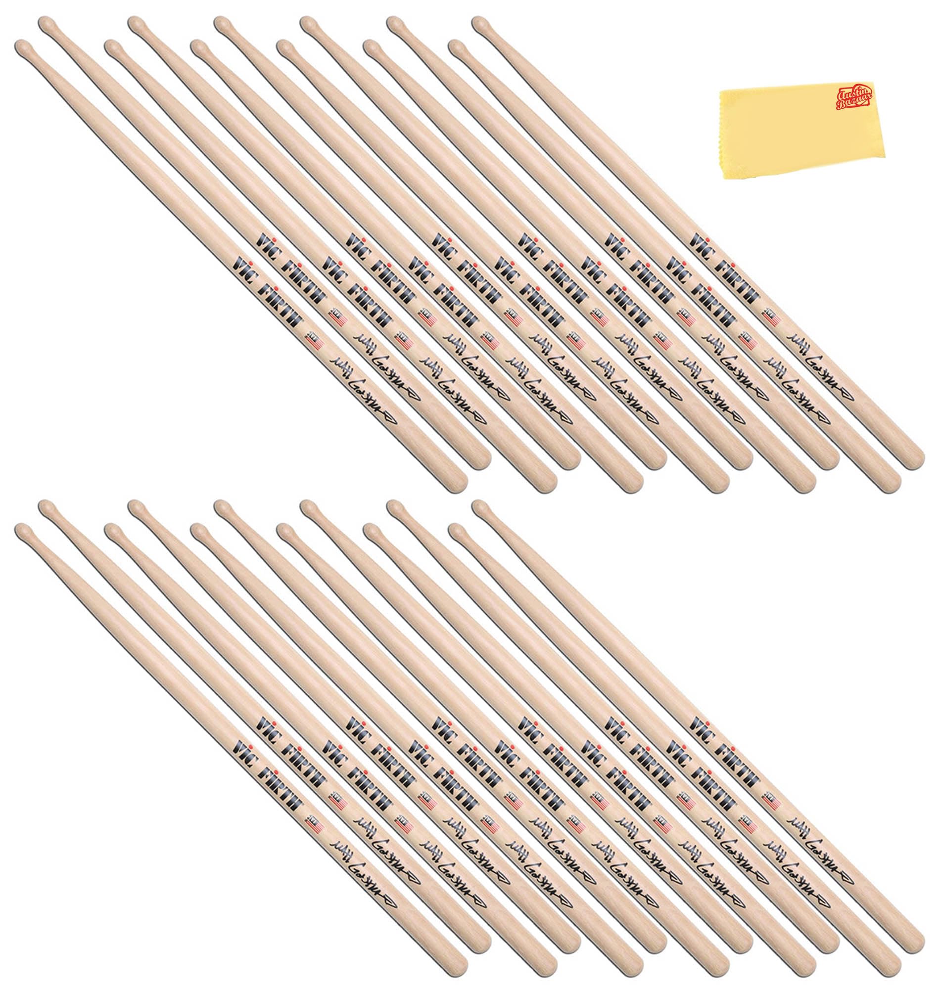 Vic Firth Signature Series Matt Garstka Drumsticks – 12‑Pack Bundle with Austin Bazaar Polishing Cloth