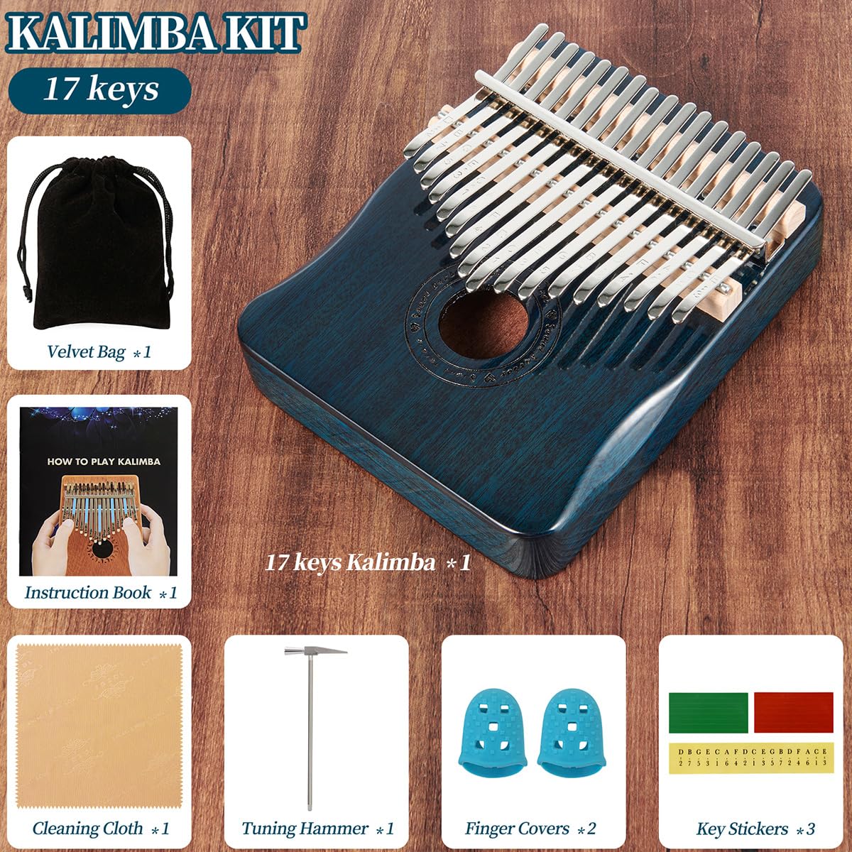 2Pack Kalimba Thumb Piano 17 Keys (1Pcs Wine+1Pcs Blue)