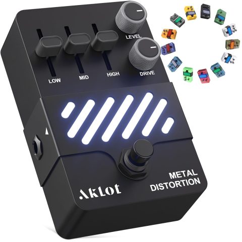 AKLOT 7-Band Equalizer Guitar Pedal: Precise Frequency Shaping, (100Hz 200Hz 400Hz 800Hz 1.6kHz 3.2kHz), Compact Mini Electric EQ Guitar Pedal with True Bypass, NEON Spectrum