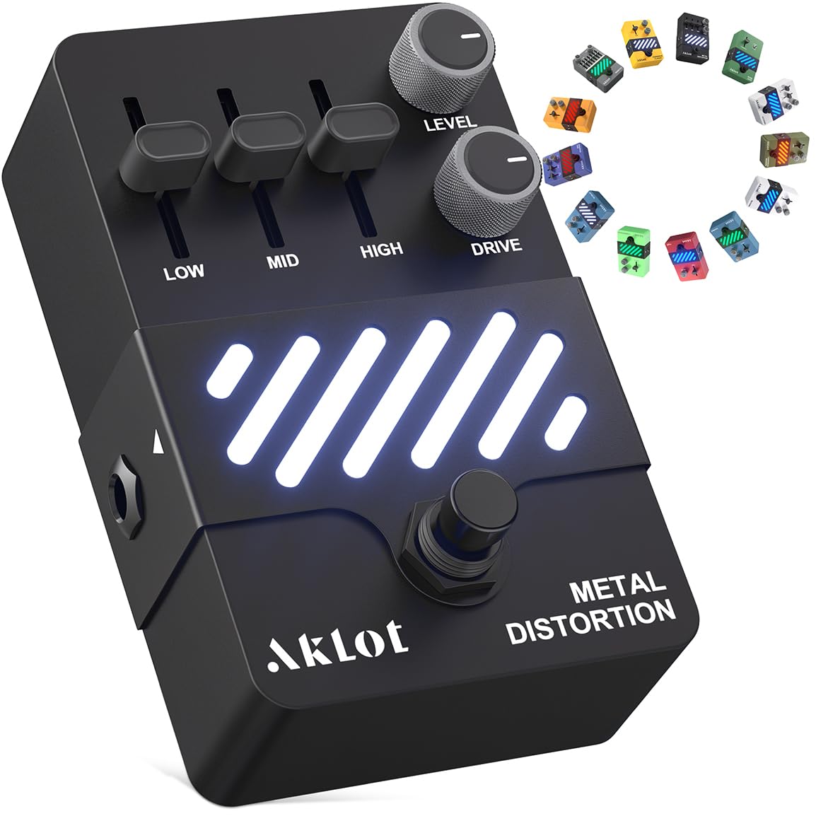 AKLOT 7-Band Equalizer Guitar Pedal: Precise Frequency Shaping, (100Hz 200Hz 400Hz 800Hz 1.6kHz 3.2kHz), Compact Mini Electric EQ Guitar Pedal with True Bypass, NEON Spectrum
