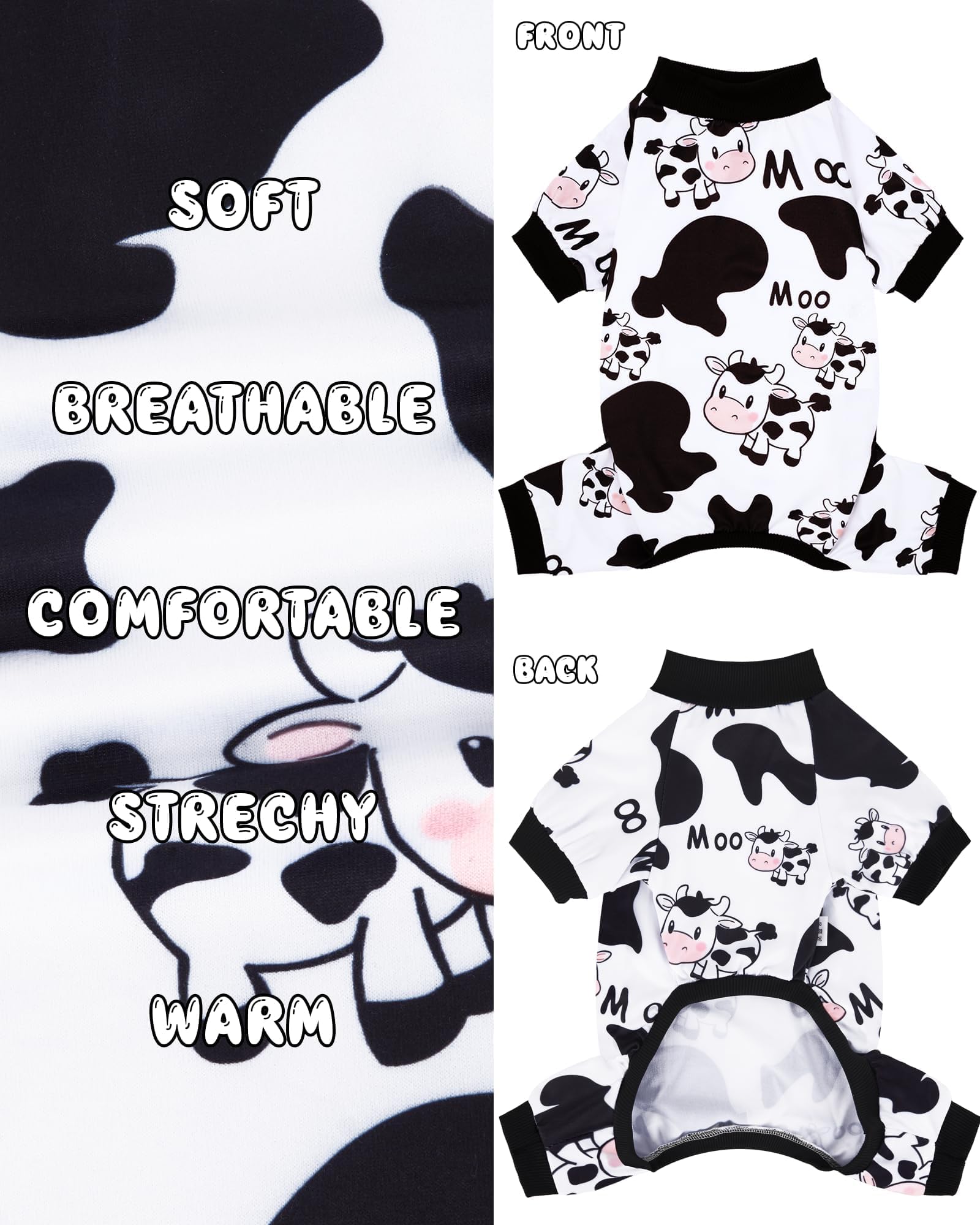 XPUDAC Dog Pajamas Soft Stretchy Cow Dog Clothes for Small Medium Dogs Pet Jumpsuit Cat Apparel-M