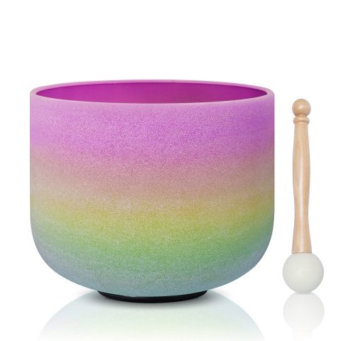 CVNC 8 Inch Rainbow Color Frosted Quartz Crystal Singing Bowl 440HZ B Note