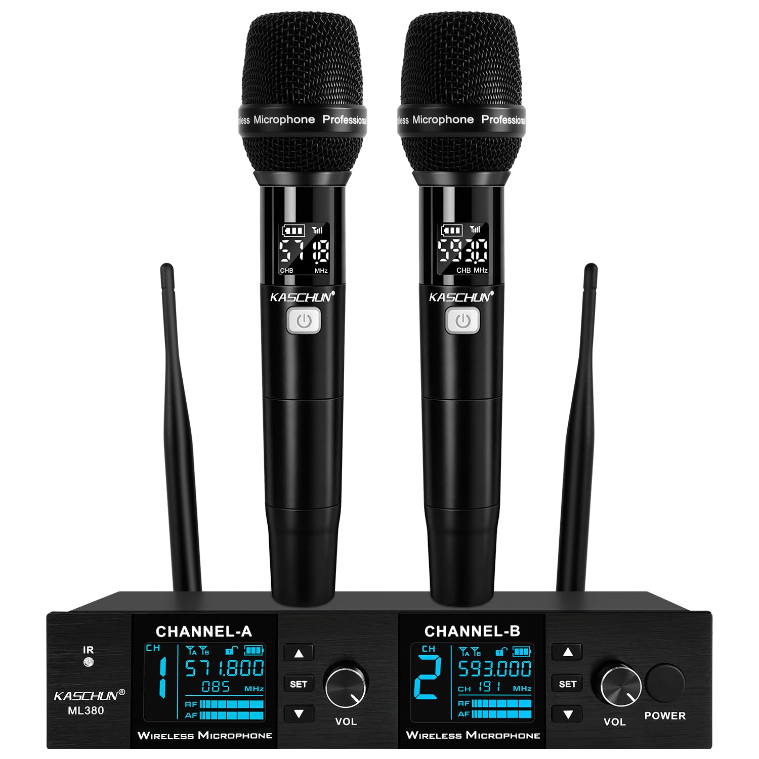 Kaschun Dual UHF Auto Scan Handheld Wireless Microphone System