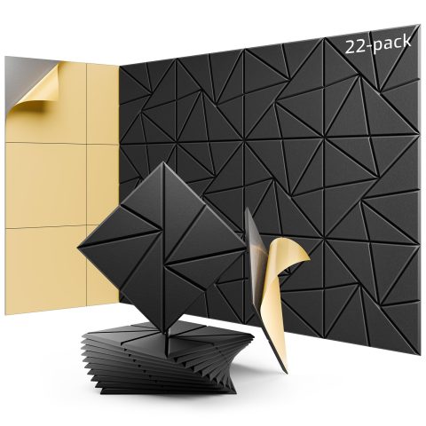 22 Pack Acoustic Panels, Sound Proof Foam Panels for Walls, Self-Adhesive High Density Soundproof Wall Panels, 12″ X 12″ X 0.4″, Sound Absorbing Panels for Home, Studio, Office (Orange)