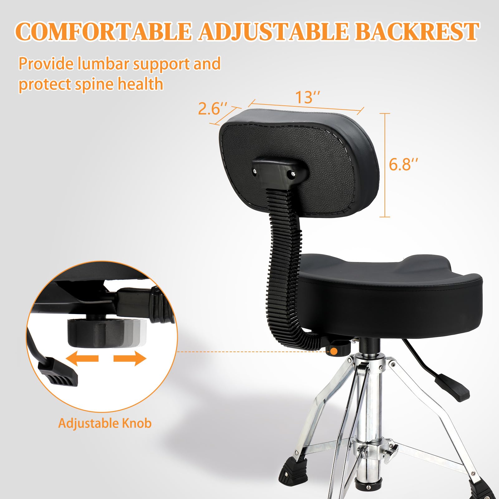 Ktaxon Drum Throne with Backrest with a Pair of Drum Sticks, Matte Black