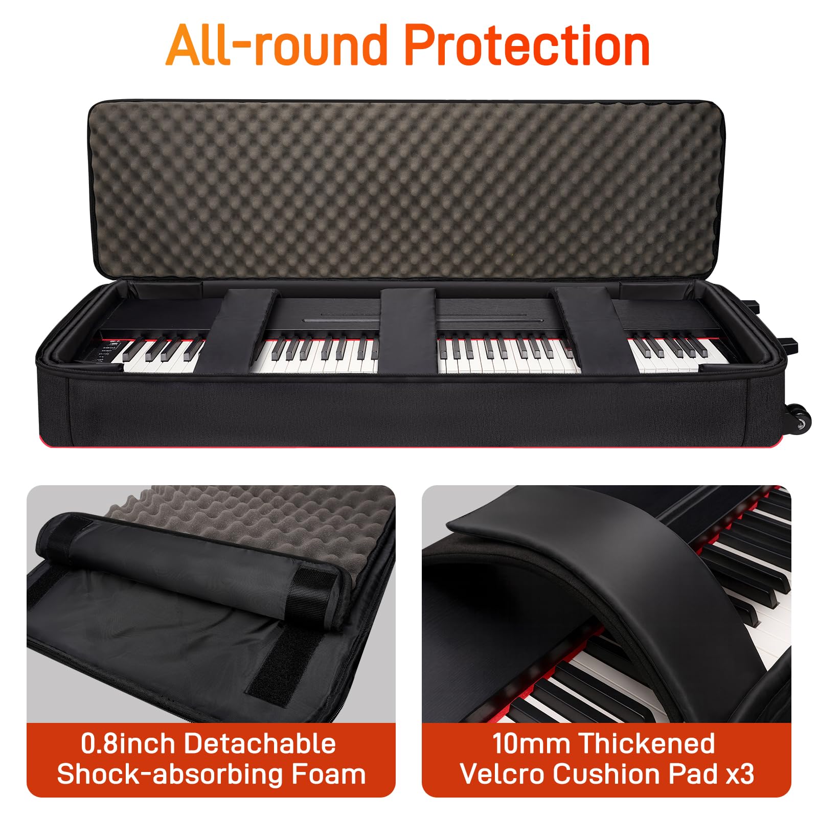 SNIGJAT 88 Key Keyboard Case with Wheels, Full Padded Piano Bag Soft
