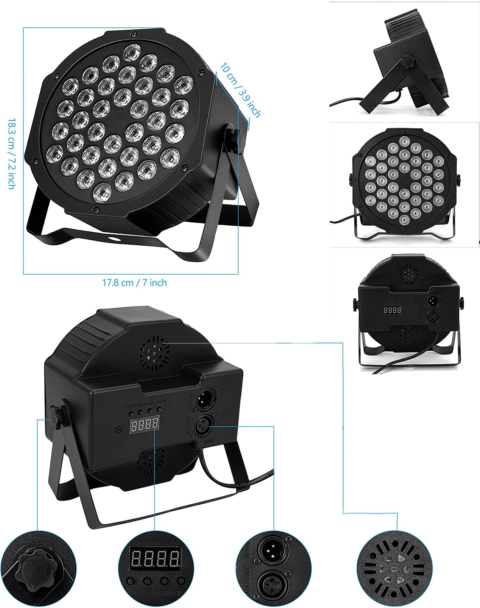 Litake DJ Par Lights, RGB 36 LED Stage Lights Sound Activated,Remote & DMX Controlled LED Uplights,7 Modes Uplighting for Dance Party Church Wedding Birthday Holiday Music Show-2 Pack