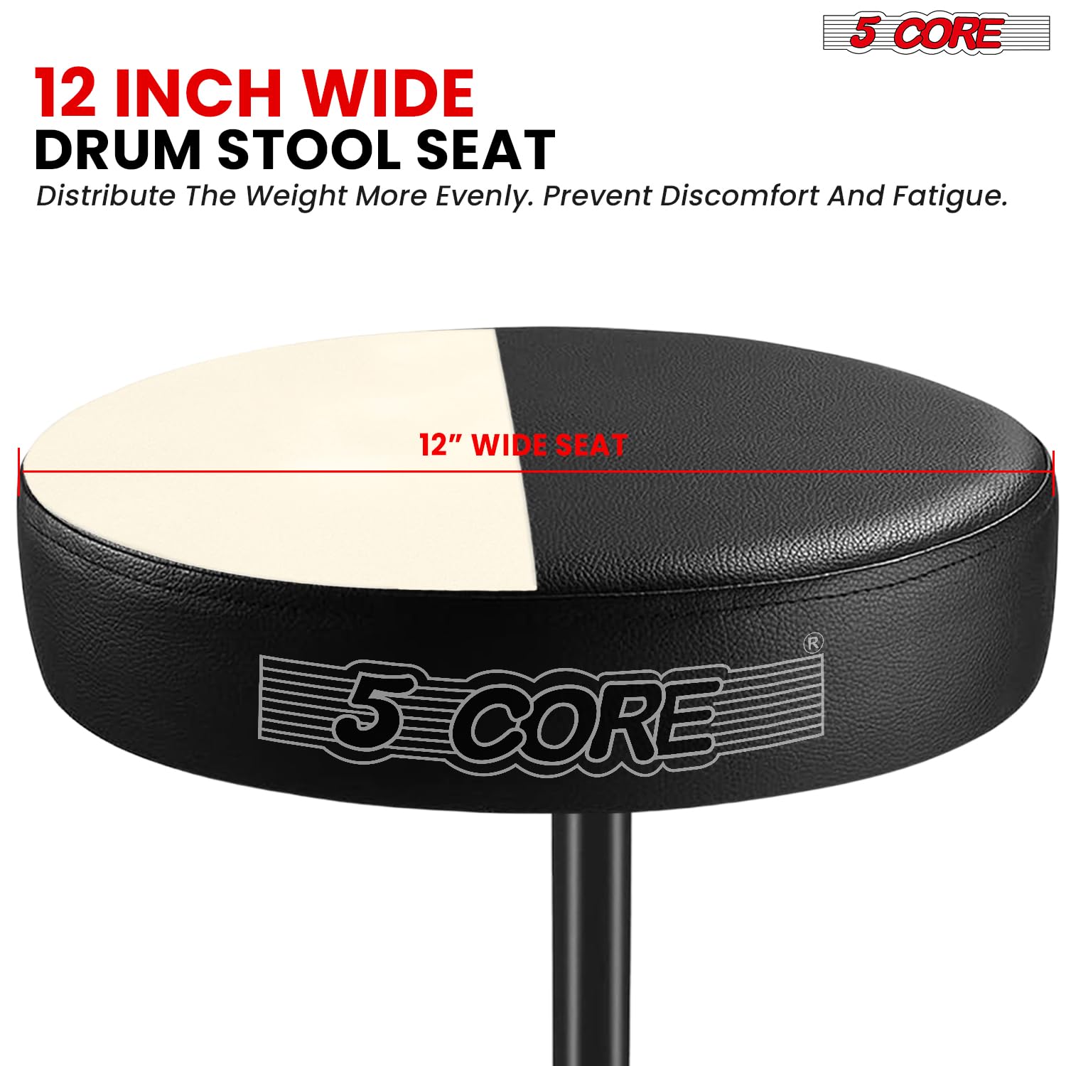 5 CORE Drum Throne Thick 3 Inch Padded Drum Seat Height Adjustable Drumming Stools with Anti-Slip Feet Musician Chair for Adults and Kids Drummers White – DS 01 WH