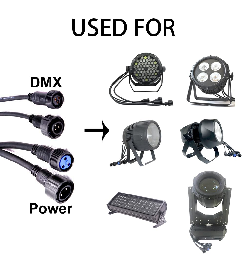 Waterproof XLR Connection Wire 3m 9.8ft IP Rated Extension Cable, Outdoor Dmx Cable Connector Converter for Stage Lights Hand in Hand 3 Pin Dmx Terminator Plug Waterproof Wire Caps