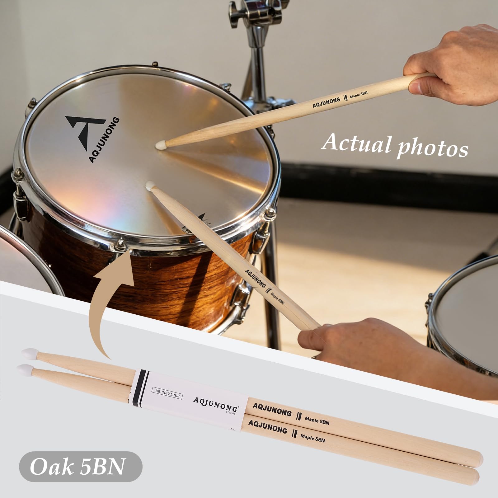 AQJUNONG Drum Sticks, Maple Wood 5B Drumsticks with Nylon Tip (12 Pairs)