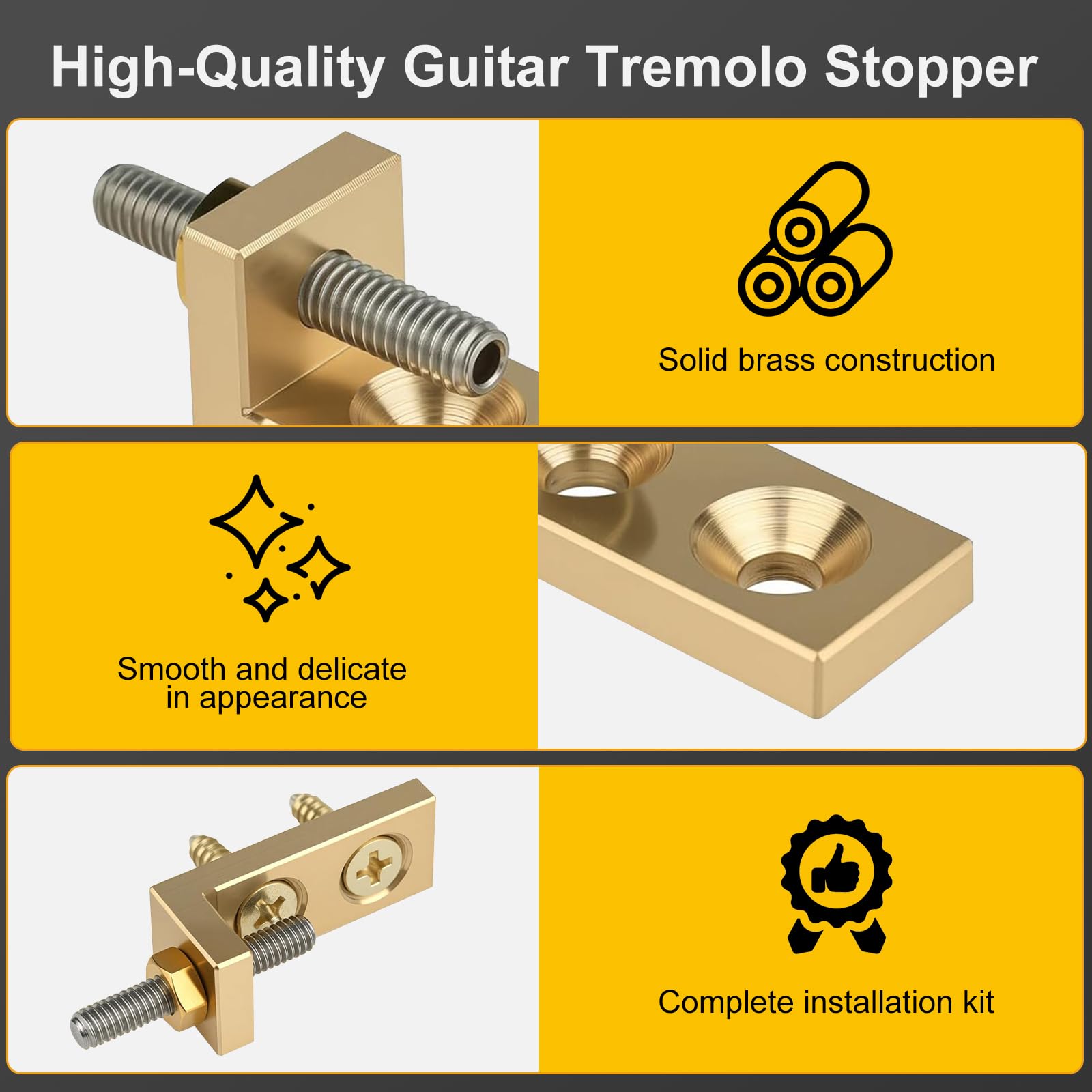 Brass Tremolo Stopper Stabilizer Set Suitable for Floyd Rose and Other Floating Bridges Guitar Parts (FMTS) with Screw Wrench