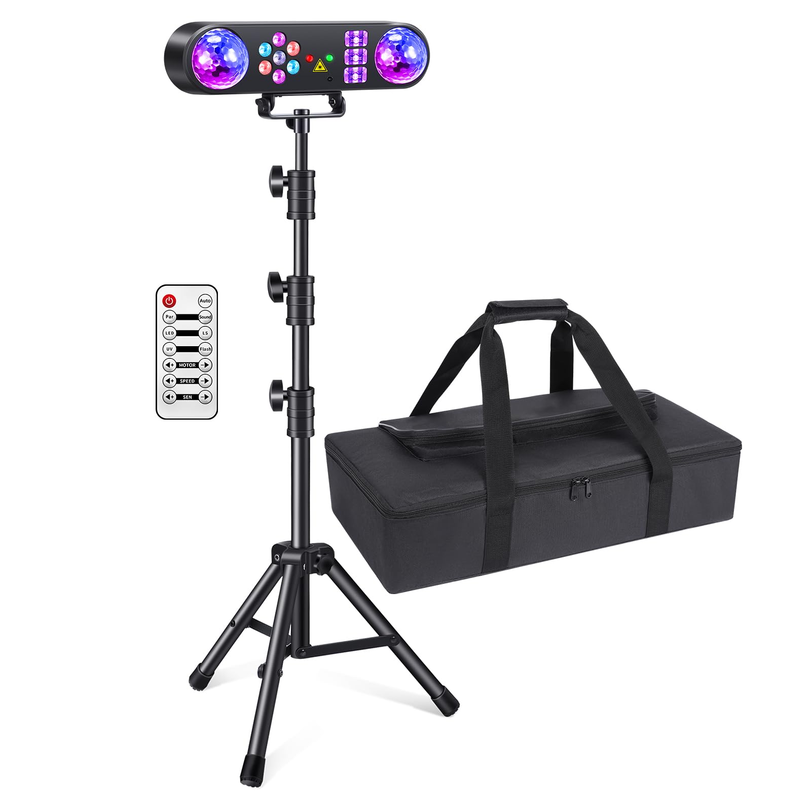 ENDYSHOW DJ Lights with Carry Bag,5IN1 DJ Party Lights with Stand Party Light Disco Light by Remote Control Sound Activated Uplights for Gig Band Wedding Event Show