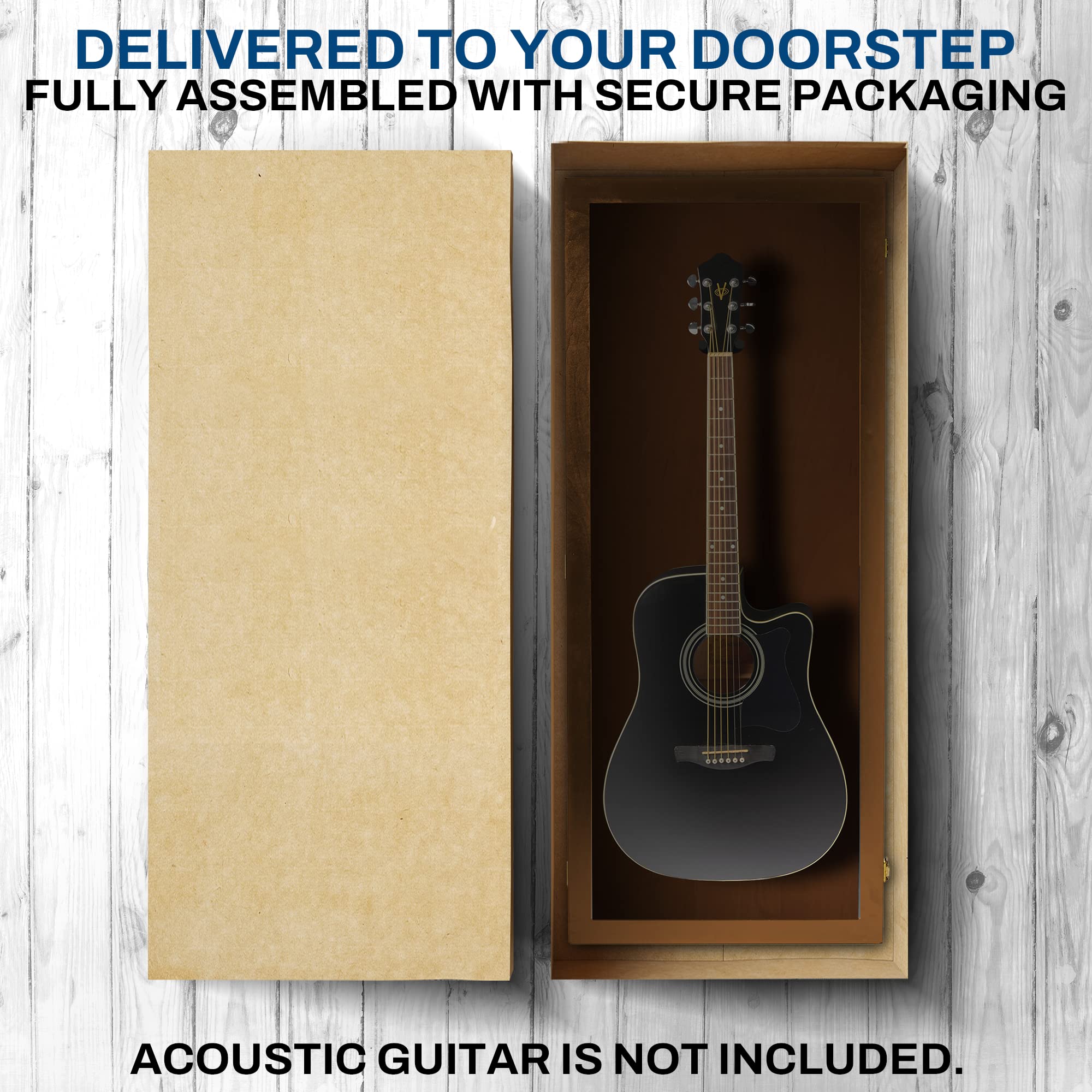 PENNZONI Acoustic Guitar Display Case – Acrylic Acoustic Guitar Case – Guitar Display Case Wall Mount Made from Hardwood Frame & Clear Acrylic – Walnut w/No Felt