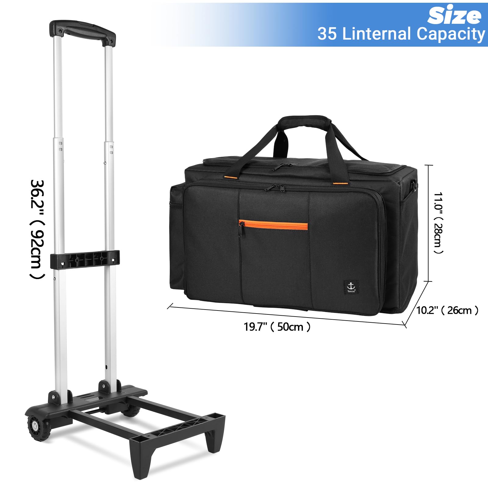 Timoxi Large Rolling DJ Bag Built-in hard plastic With Detachable Trolley