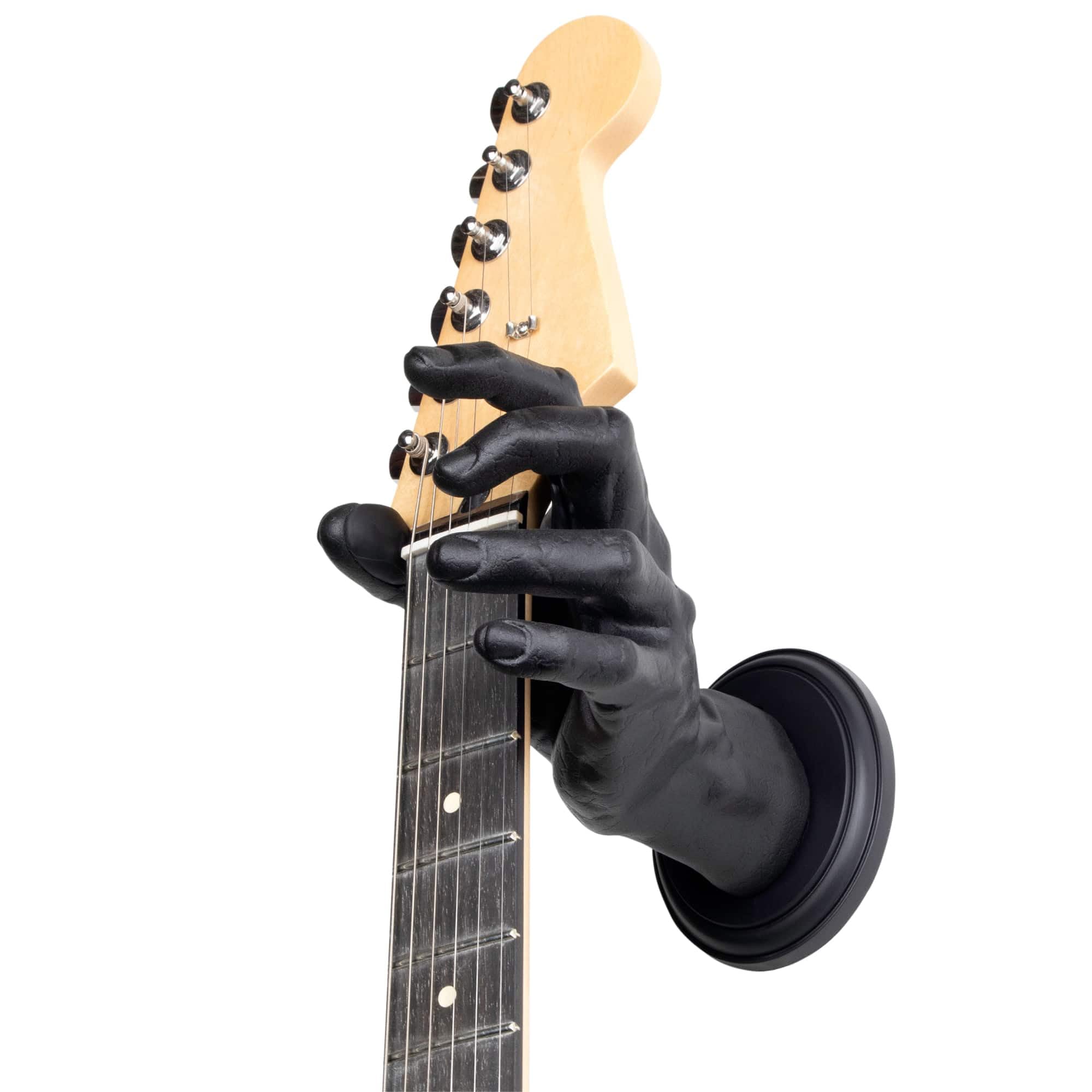 GUITARGRIP Hand Shaped Guitar Hanger for Electric, Bass, Banjo, Ukelele – Artisan Guitar Wall Mount – Durable Guitar Hooks for Wall Male Model, Black Crackle Finish, Left Grip