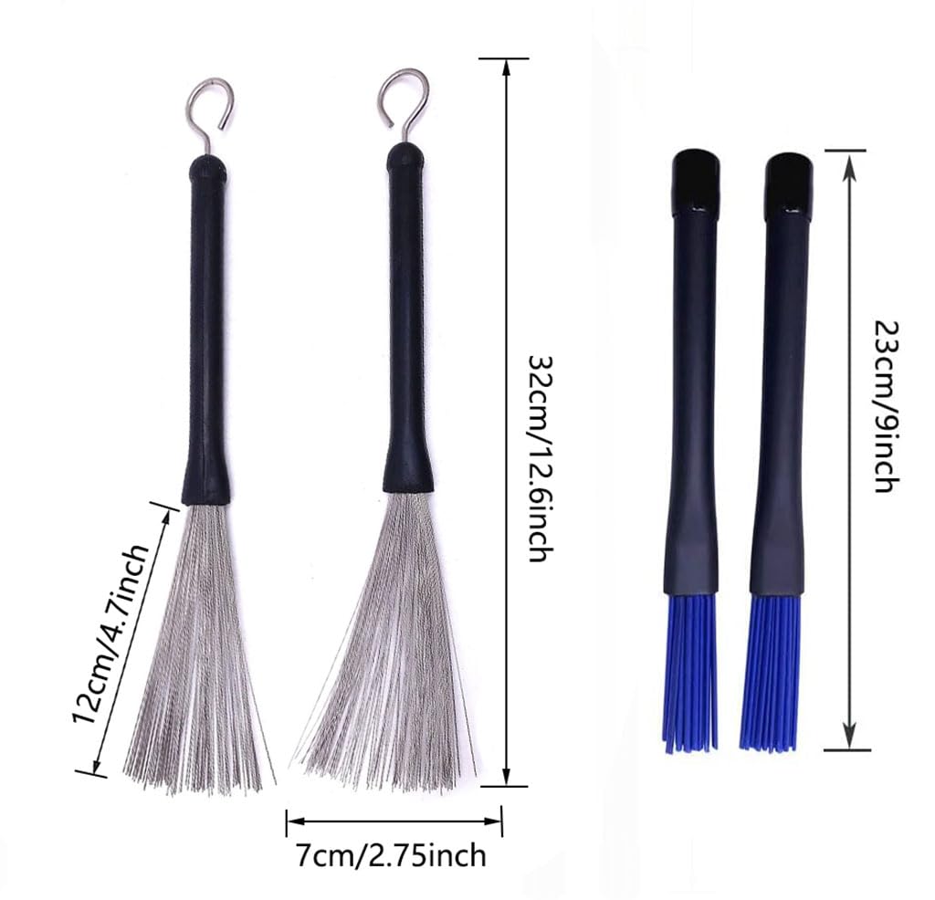 TUOREN Drumstick Bag with Floor Tom Hooks Includ 5 Pairs Drum Sticks Mallets Brushes Set Percussion Instrument Accessories for Beginners Drummer Practice Black