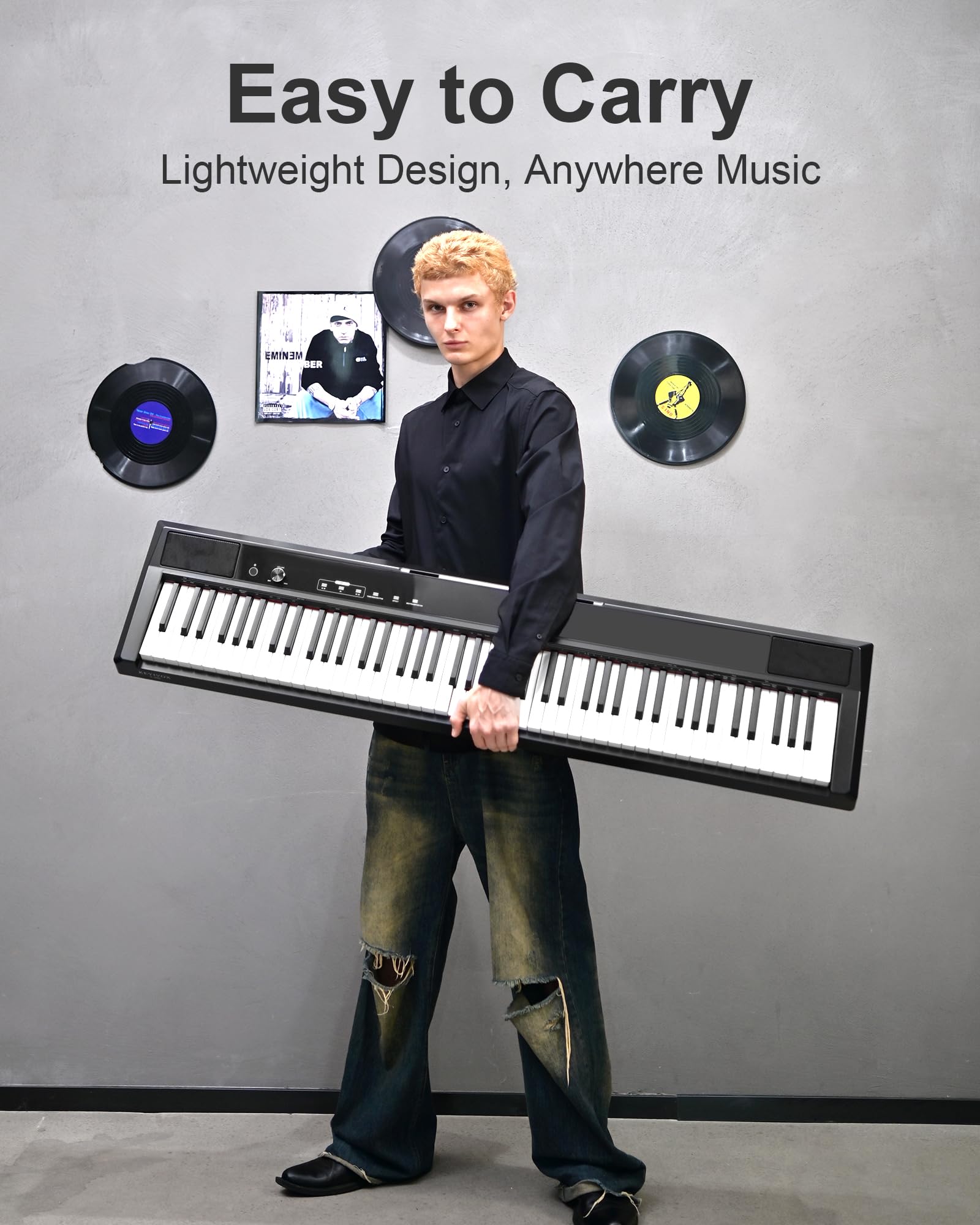 KEYIVOX S-200 Beginner Keyboard Piano – 88 Key Full-Size Weighted Digital Piano, Portable Electric Piano with Sustain Pedal, Power Supply, Dual Headphone Jack, USB-MIDI, and MP3 Player,Black