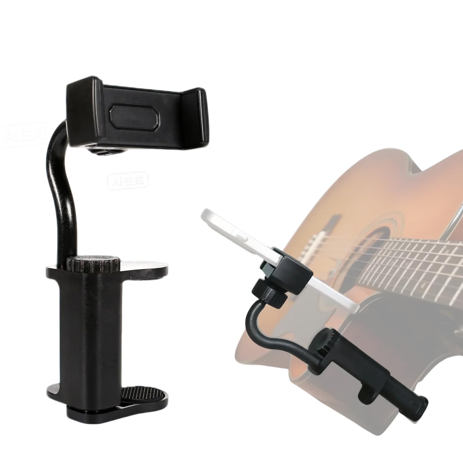Rubierine Guitar Phone Holder, Digital Sheet Music holder, Phone Clip Mount Fit for 6-10cm Thick Guitars& Ukulele, Practical Guitar Accessories for Watching Tutorials & Tabs While Playing, Easy Setup