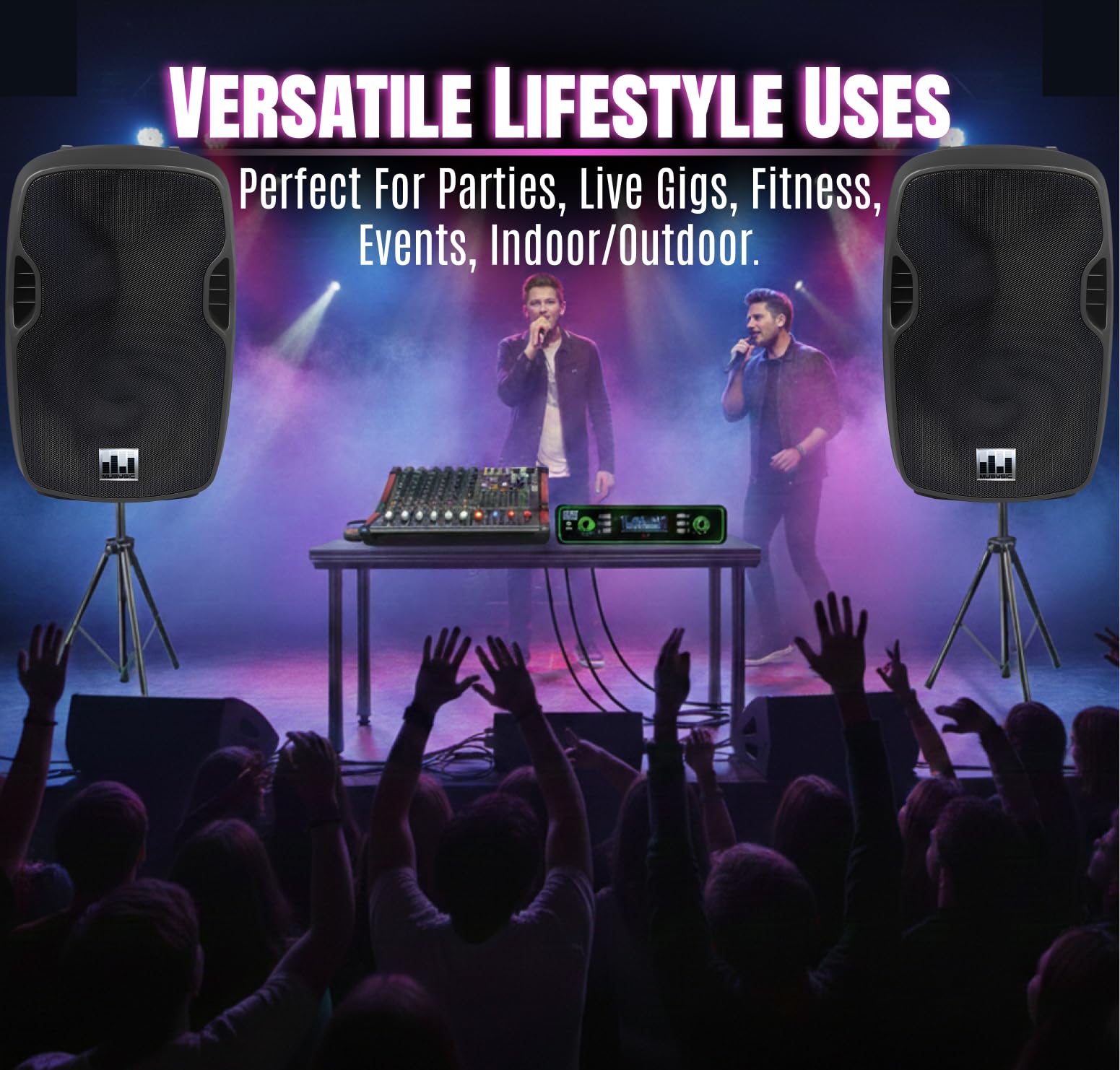 PA System with Wireless Microphone UHF, DJ Speakers Set 15″, Audio Mixer