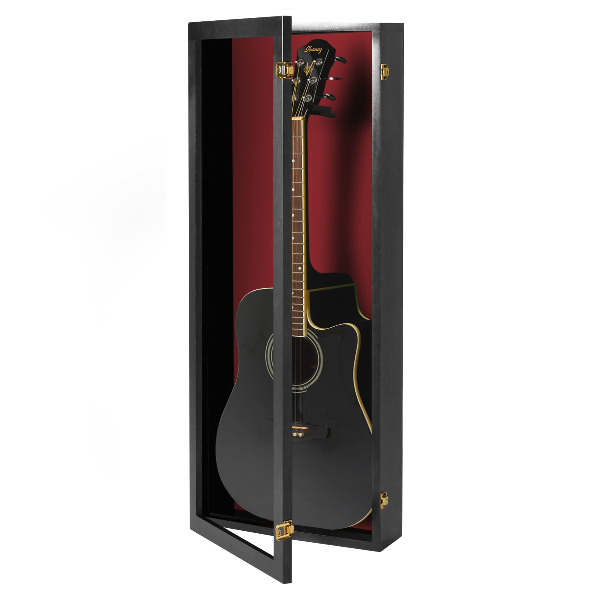 PENNZONI Acoustic Guitar Display Case – Acrylic Acoustic Guitar Case – Guitar Display Case Wall Mount Made from Hardwood Frame & Clear Acrylic – Black w/Red Felt
