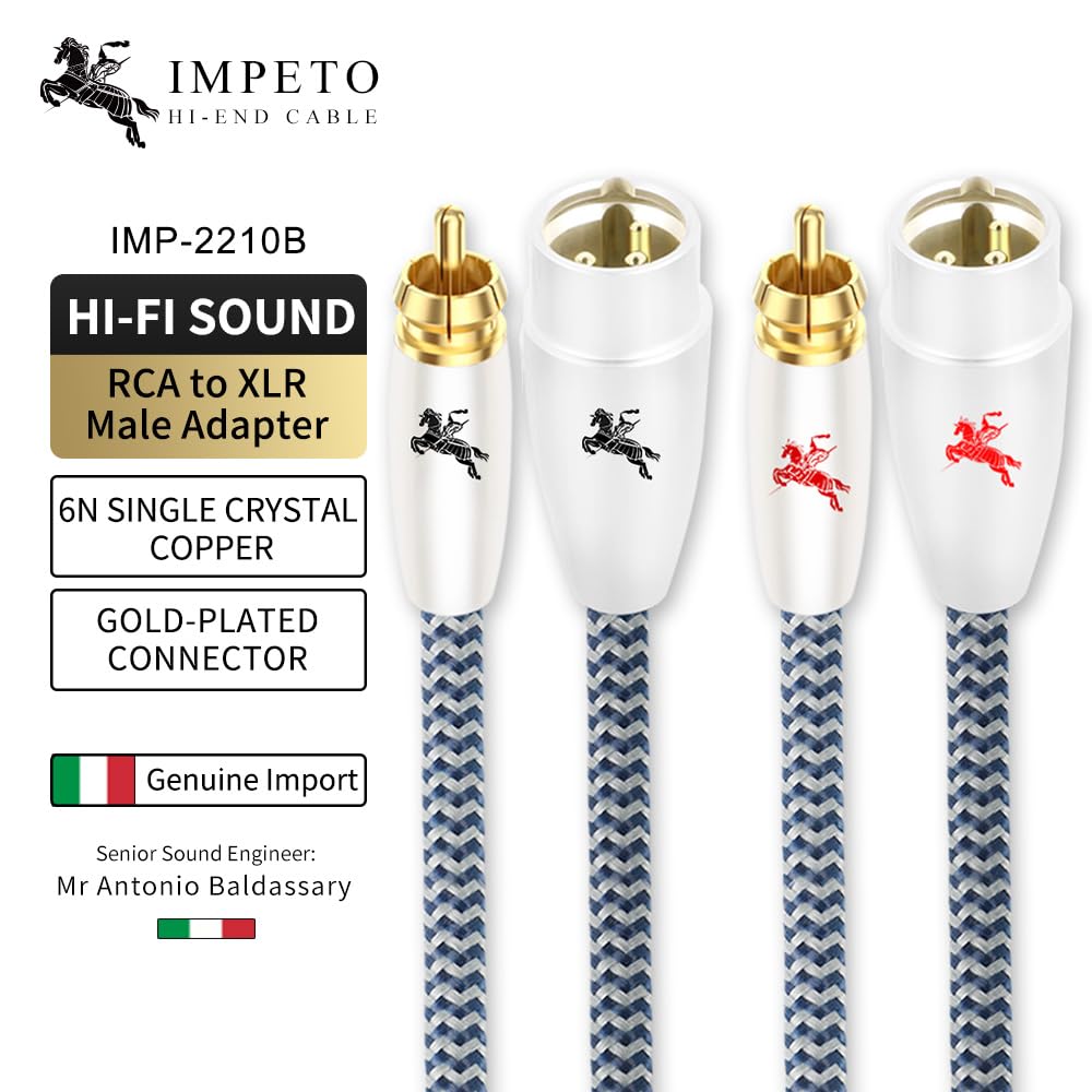 Impeto XLR Male to RCA Cable, 3-Pin Male XLR to Dual RCA Adapter for Mixer, Amplifier, Subwoofer (3M/9.8ft) 2-Pack