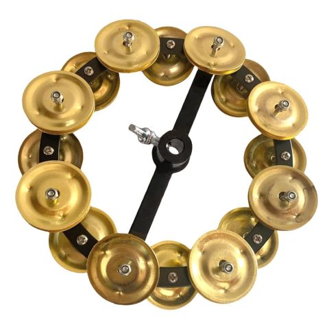 TUOREN 5.5″ Mountable Symbal Hihat Tambourine with 8 Double Row Steel Jingles for Drum Set Golden