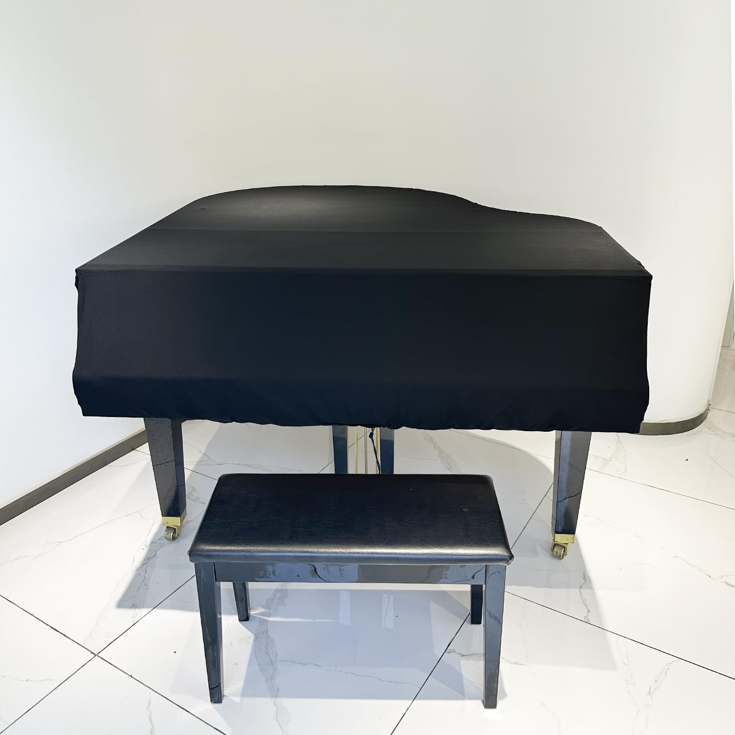 DEEP DEER Waterproof Dustproof Elastic Grand Piano Cover – Minimalist All-Black – with Elastic Drawstring – Fits Petite Grand & Baby/ Medium/Parlor Grand Pianos (L-FOR Parlor Grand Piano)