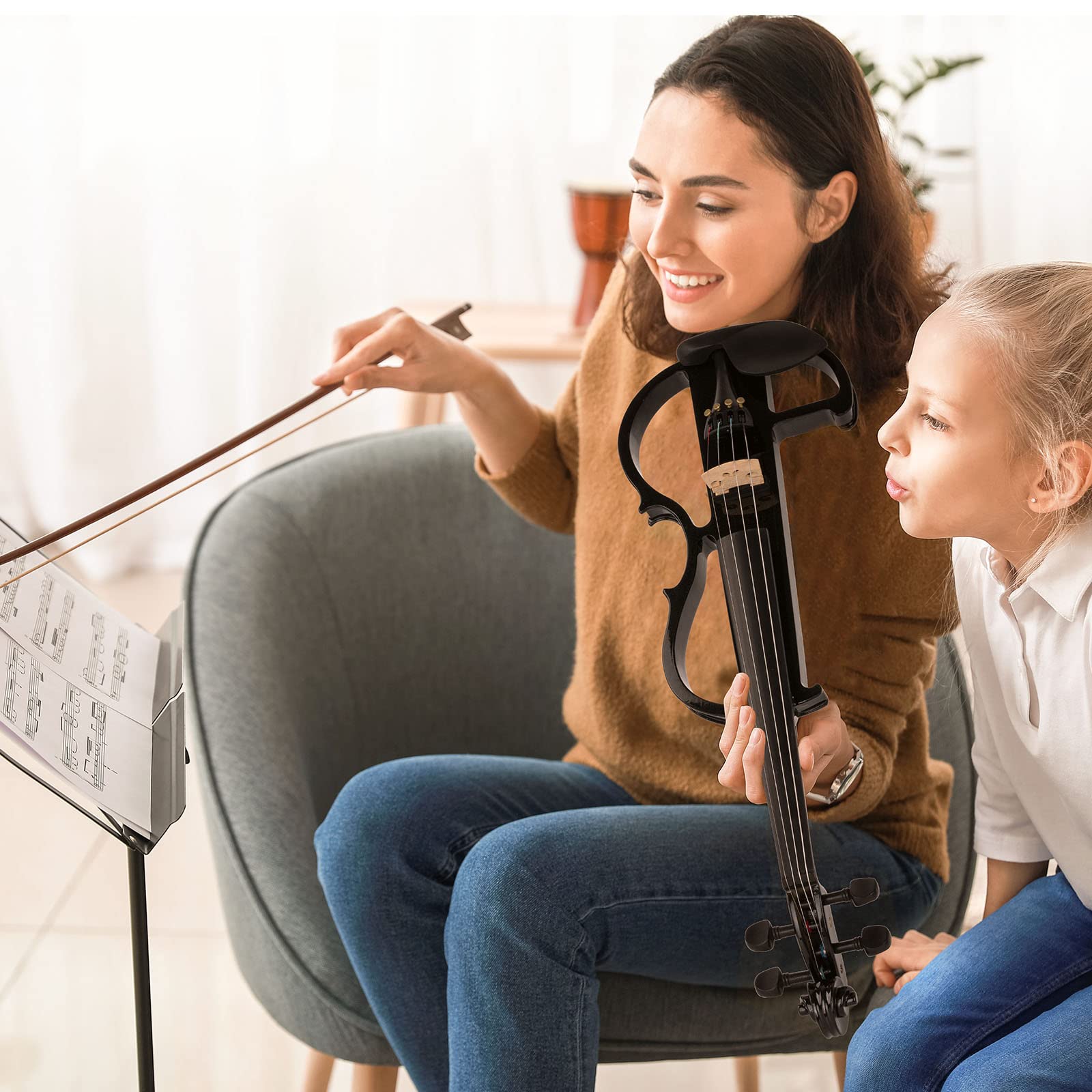 Vangoa Electric Violin 4/4 Full Size Silent Electronic Violin Fiddle, Black