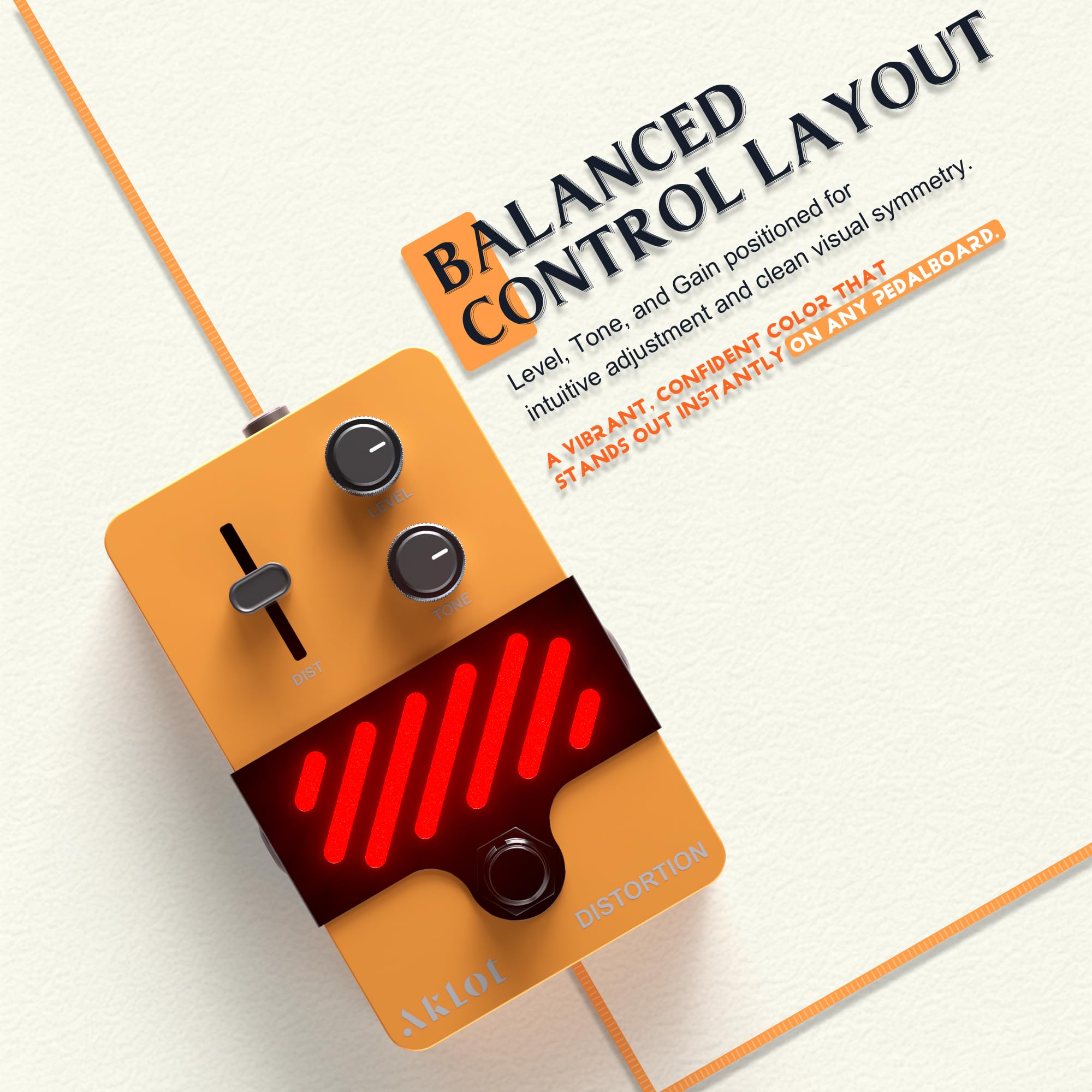 AKLOT Classical Distortion Guitar Pedal: Classic Rock Distortion Pedal with DIST/LEVEL/TONE Controls, True Bypass Compact Metal Pedal for Electric Guitar, Rock, Blues, Punk, NEON Riot
