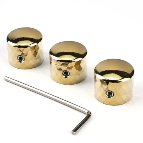 OVSAL 3Pcs Aluminum Alloy Electric Bass Guitar Knobs Speed Control 6.5mm（1/4″） Potentiometer Shaft Dome Metal Volume Tone Knobs for Electric Bass Guitar Replacement Parts (Gold)