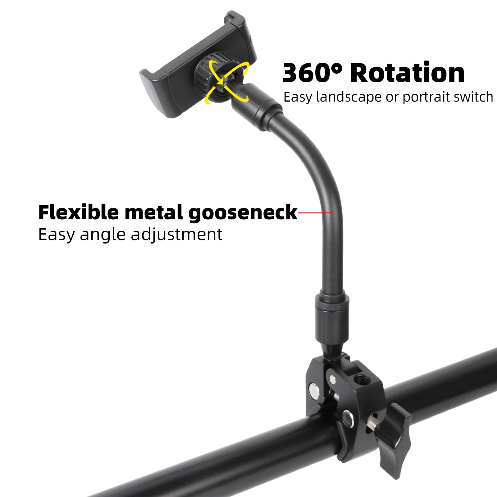 ZUZUXI Mic Stand Phone Holder – Aluminum Alloy Clamp, Adjustable Flexible Phone Holder for Microphone Stand, Compatible with Samsung Galaxy iPhone 4.7-7″ Smartphones