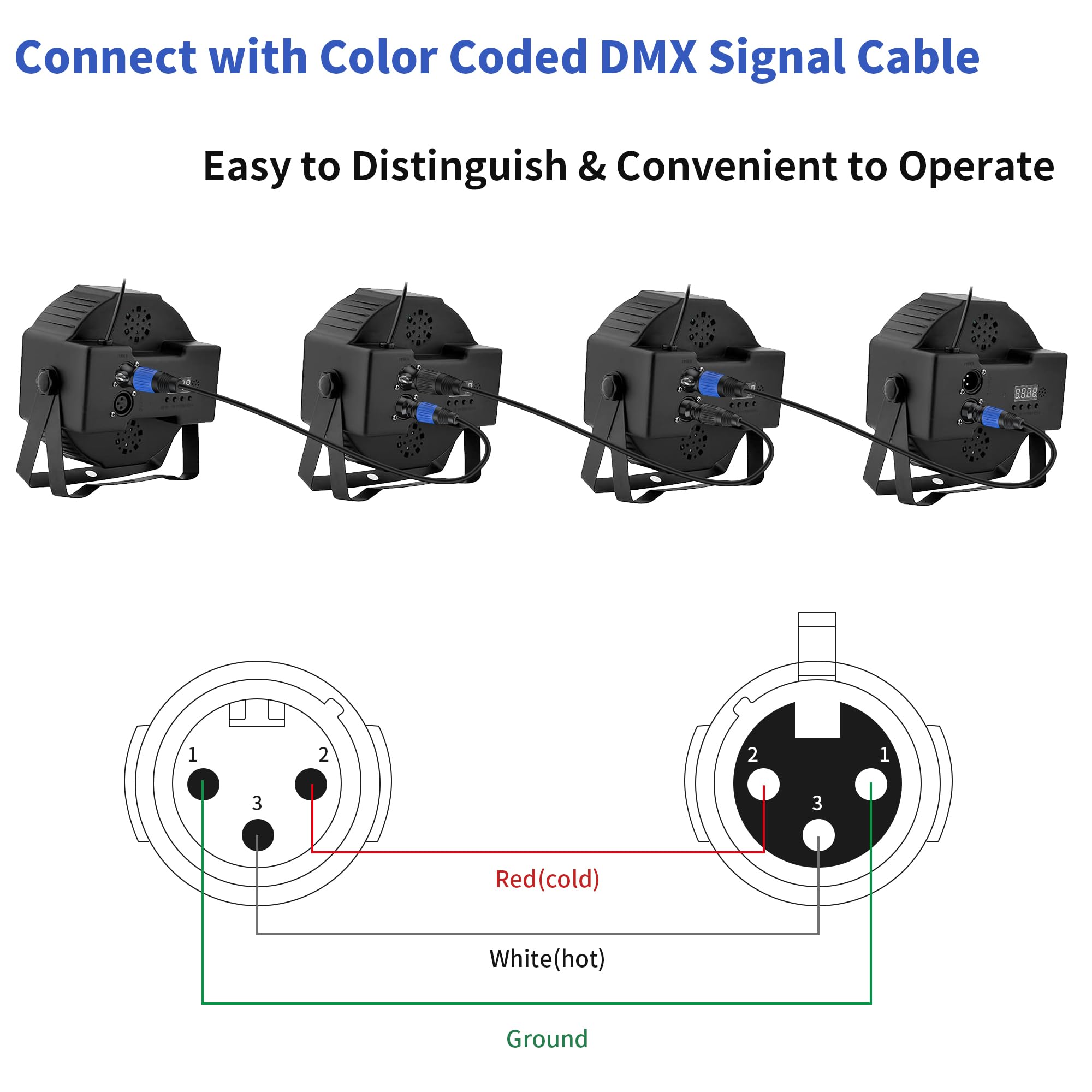 SMALL-EYE DMX Cables 3 pin 2 Pack (Multi Color Coded, 20 feet)