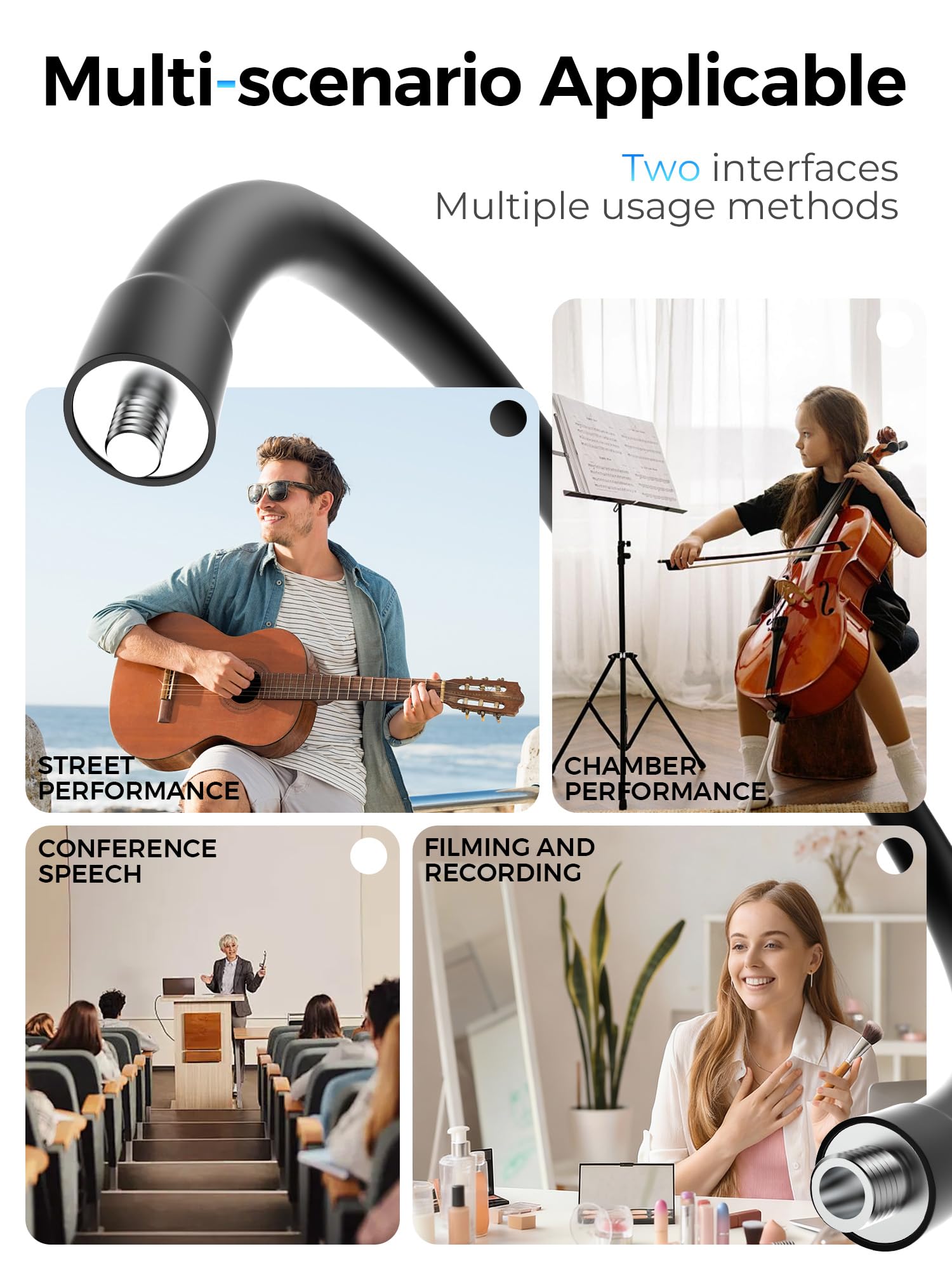 19.6″ Steel Core Flexible Gooseneck Microphone Stand with 1/4″ to 3/8″ Adapter, Mic Clip & Super Crab Clamp, Desk/Pole Mount Compatible with Shure, Fifine, AT2020, Pyle, Razer, Blue Snowball