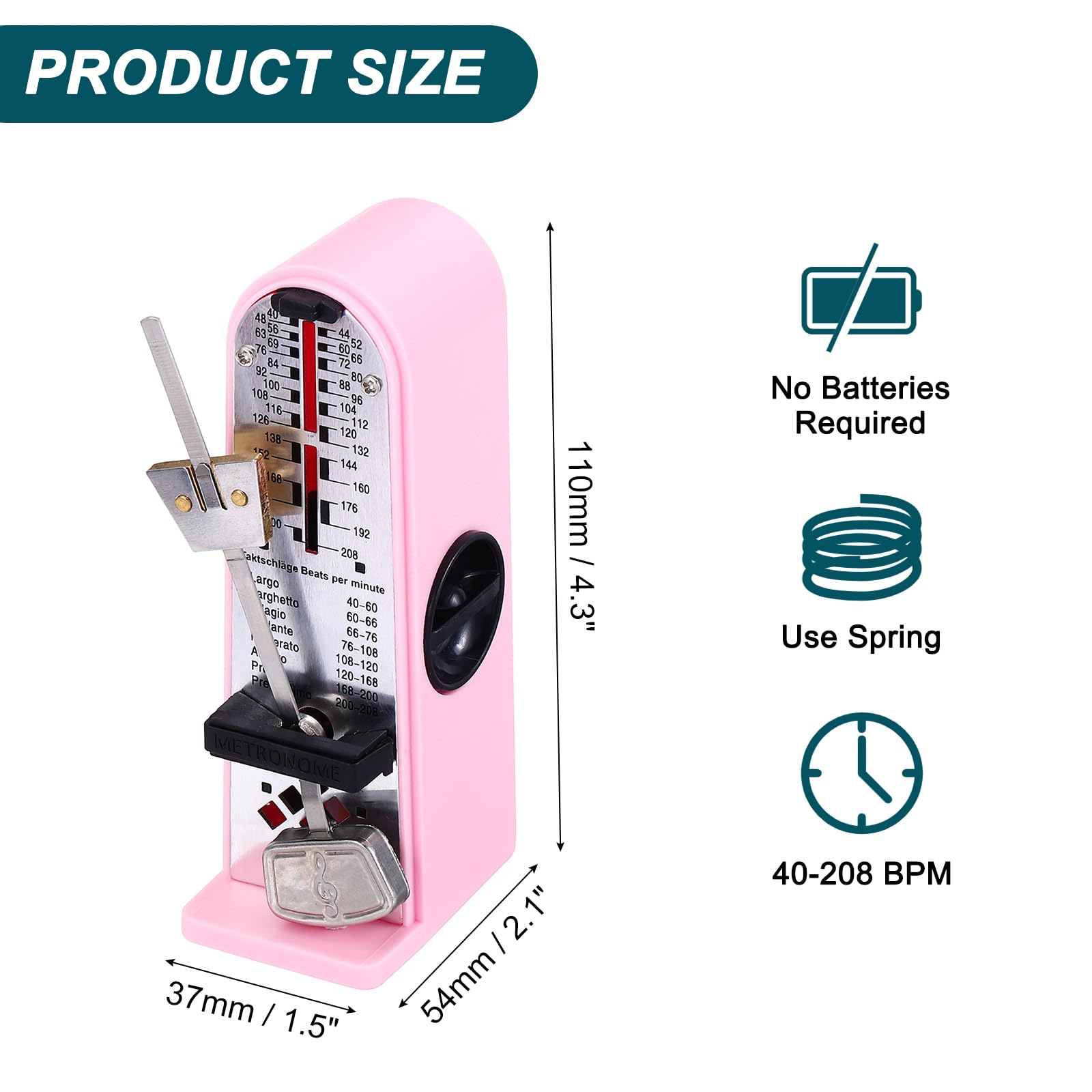 MECCANIXITY Mini Mechanical Metronome,High Accuracy Musical Timer,Pink
