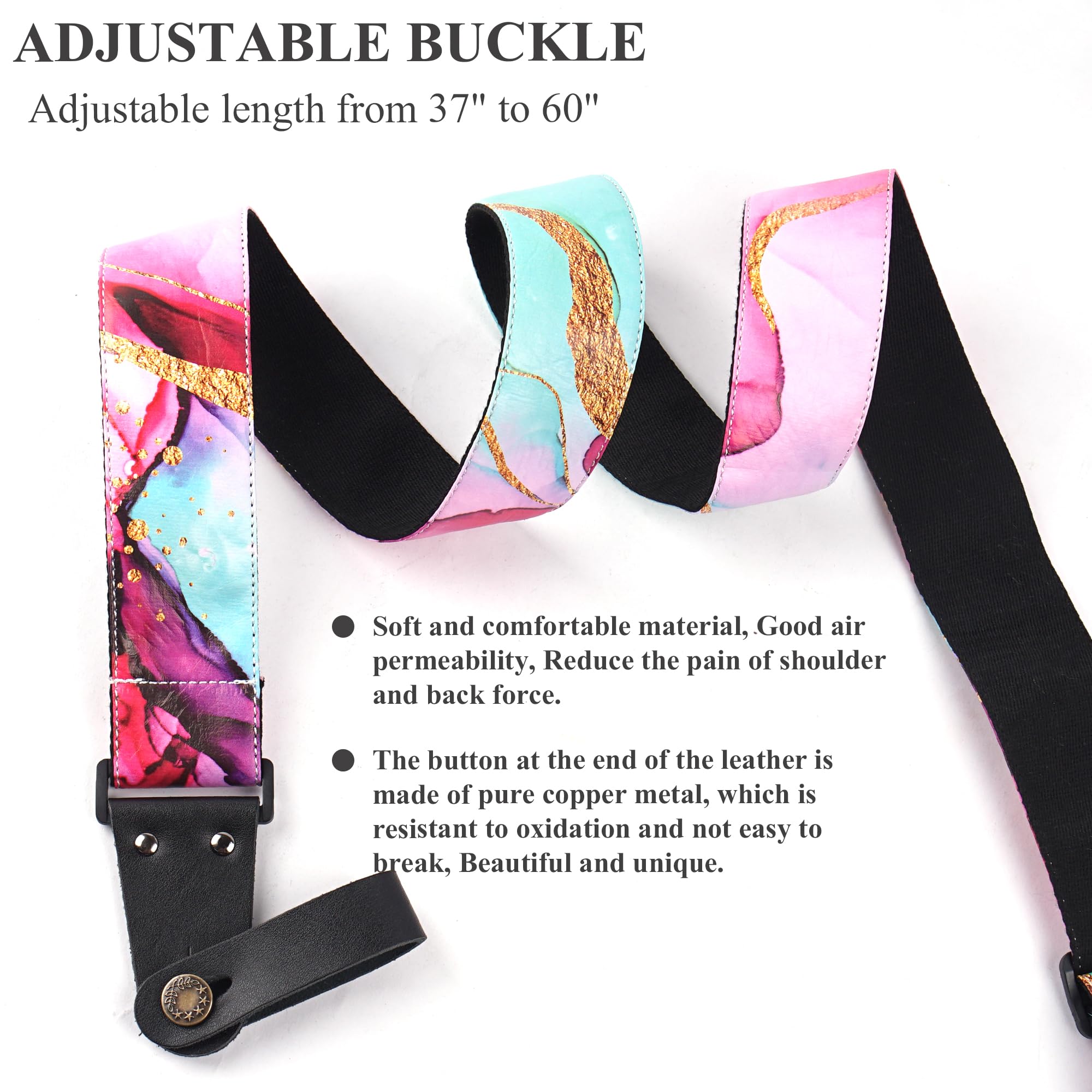 LIZIMANDU Adjustable Guitar Strap Includes 2 Strap Locks & 4 Matching Picks.Leather ends Shoulder Strap Suitable for Acoustic,Electric,Gift for Guitarist(1-Splash Ink2)