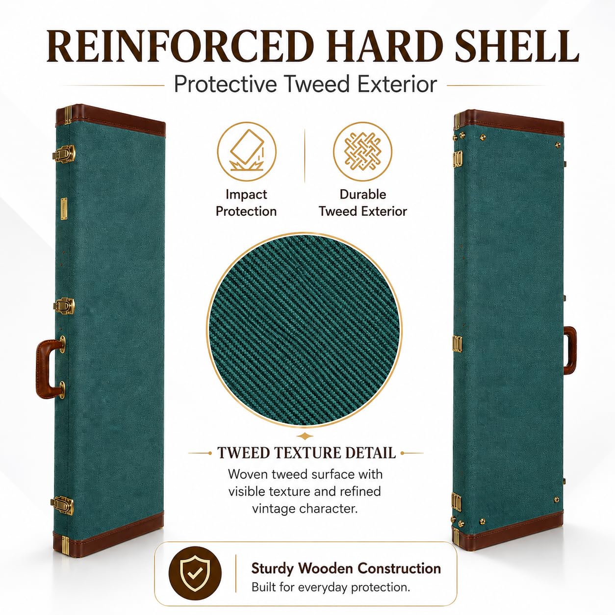 Crossrock Master Series Electric Guitar Case for Fender Stratocaster & Telecaster | Malachite Blue Tweed Exterior, Re-Engineered Wooden Shell, Leather Handle(CRW720EMB)