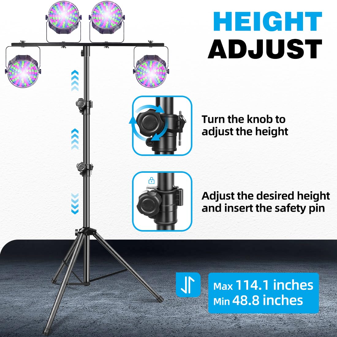 DJ Light Stand, T-Bar Tripod Stage s Portable and Adjustable 49-114 Inch Heavy Duty