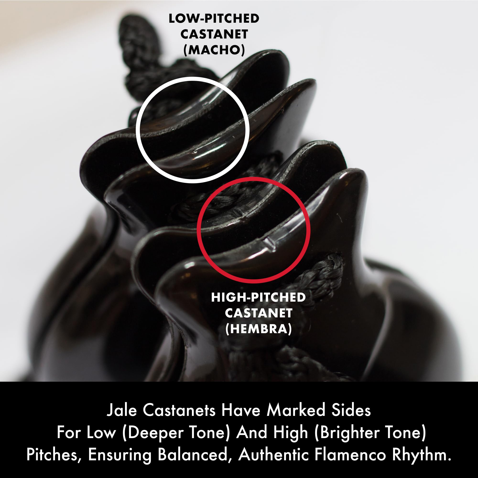 Jale Pollopas Flamenco Castanets, Black Plastic Spanish Castanets for Youth and Small Hands, Beginner Castañuelas by Ole Ole Flamenco