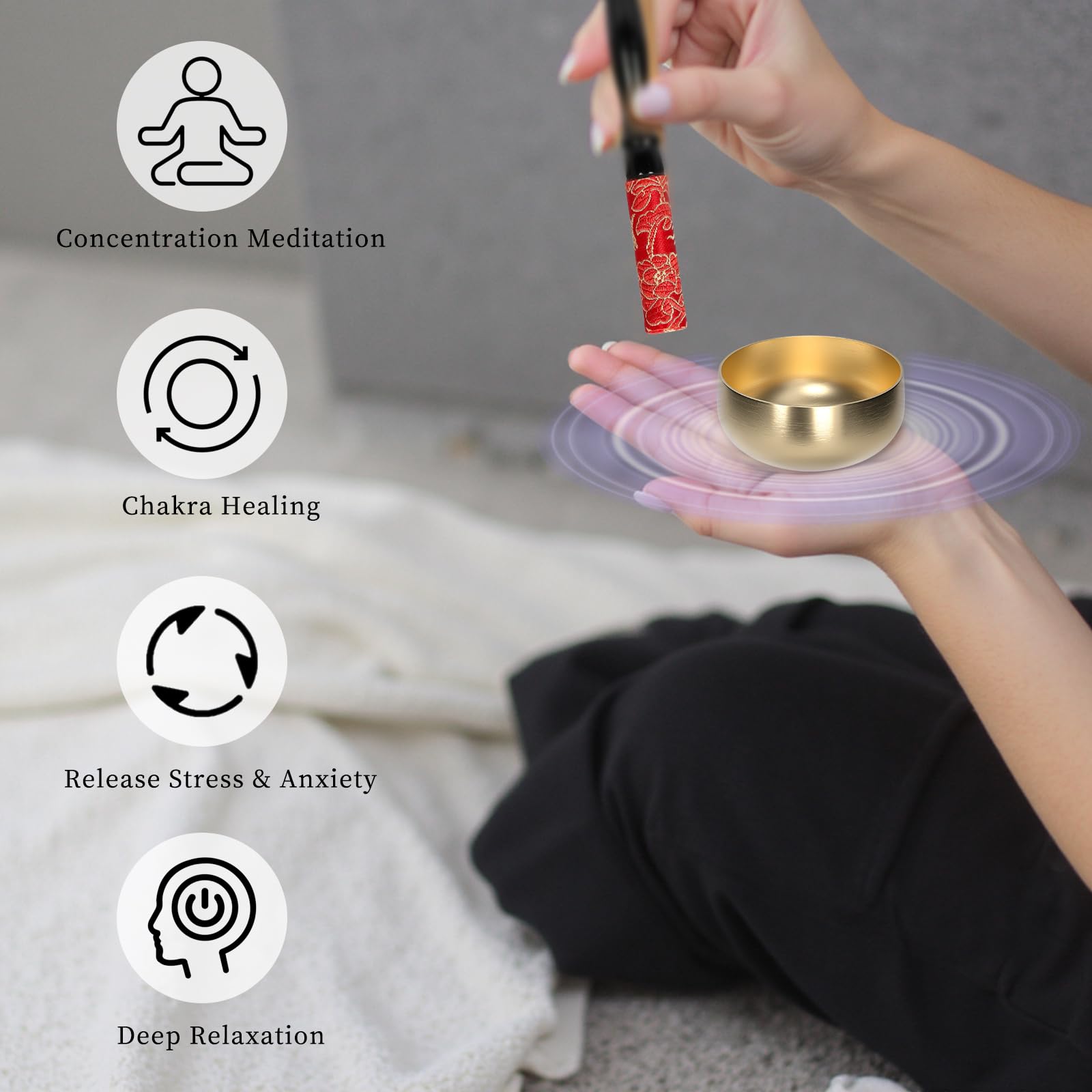 Tibetan Singing Bowl, 3-Inch Sound Bowl Meditation Set