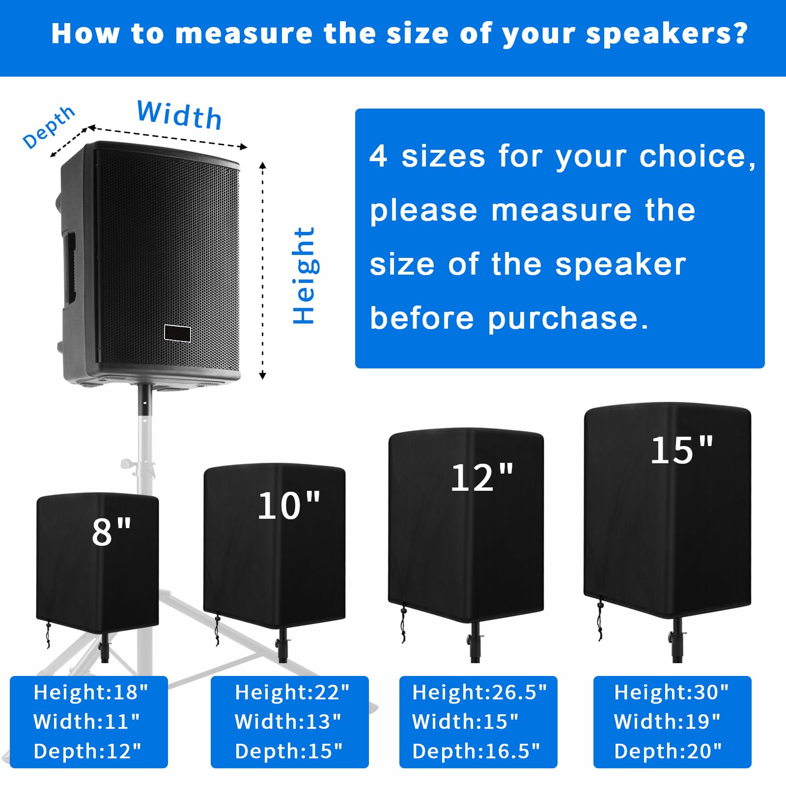 Yexcend 2PCS Speaker Cover for 15 Inch PA/DJ Powered Speaker Mounted on Stand, Outdoor Speaker Covers UV Protection Water Resistant Dustproof 800D Oxford Cloth(Black)