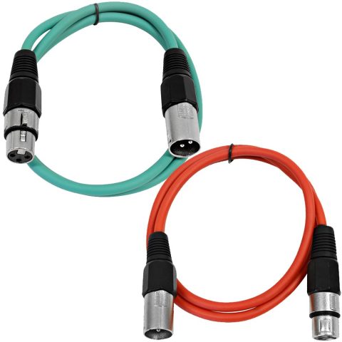 Seismic Audio – SAXLX-2-2 Pack of 2′ XLR Male to XLR Female Patch Cables – Balanced – 2 Foot Patch Cord – Green and Red