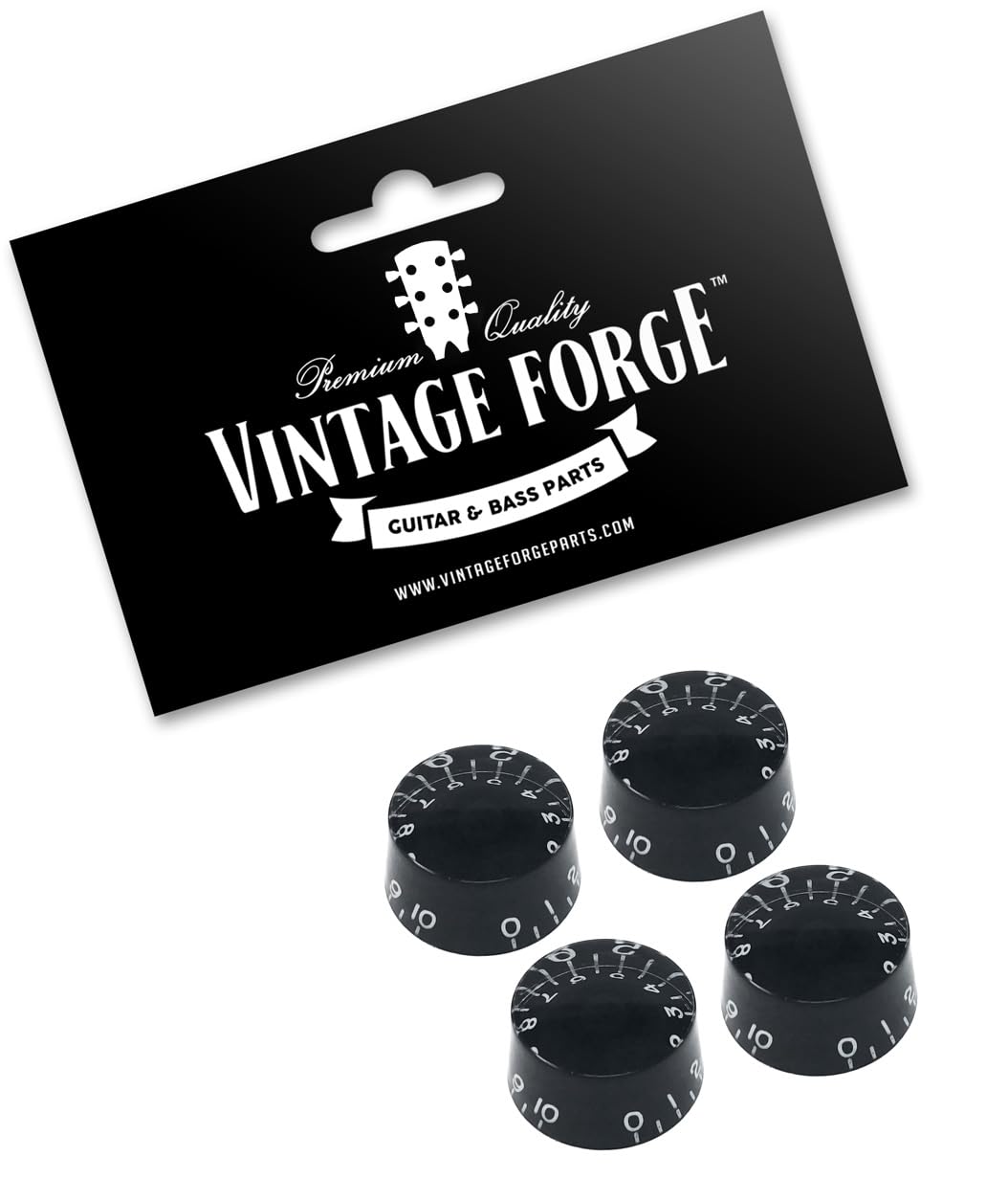 Vintage Forge Black Speed Knobs Compatible with Epiphone Les Paul SG Electric Guitar (Set of 4) Fits 18 Coarse-Spline Import (Metric) Split Shaft Pots Recessed RS18M-BLK4