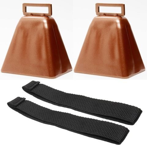 Bevin Bells Long Distance Cow Bells 10LD (Copper & Copper) | Christmas Bells | Made from Steel | Loud Noise Makers | w/White Strap Around The Handle | Easier to Hold | Made in CT, USA