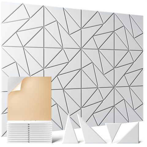 OTUOER 12 Pack Acoustic Panels, 12″X 12″X 0.4″ Peel and Stick Sound Proof Foam Panels for Walls, Decorative Sound Panels, High Density Soundproof Wall Panels for Home Studio Office (White)