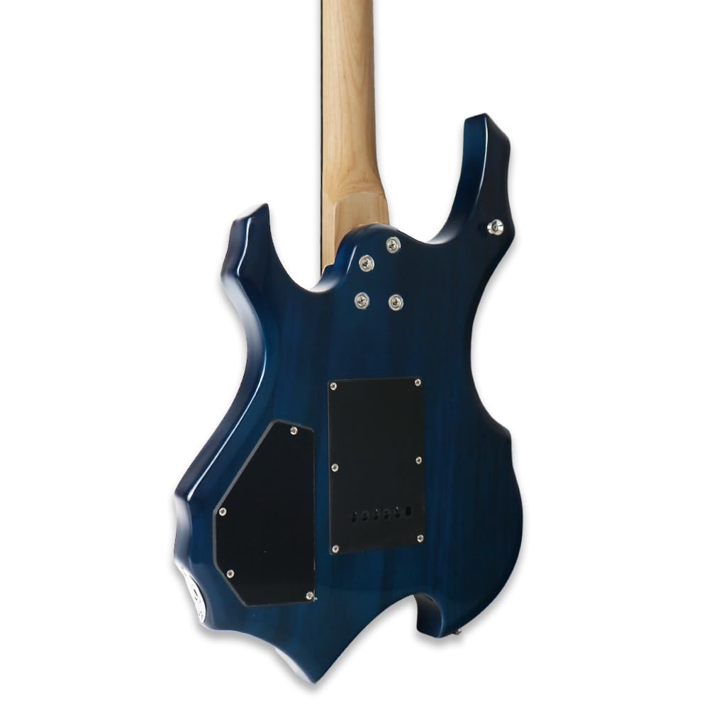 Demusea Full Size 39 Inch Electric Guitar Kit With Standard 20W Amplifier Bundle Solid Body Maple Neck Trans Blue Color 25.5 Scale length HSH Pickup Single Tremolo 24Fret All-in-One Starter Kit Choice