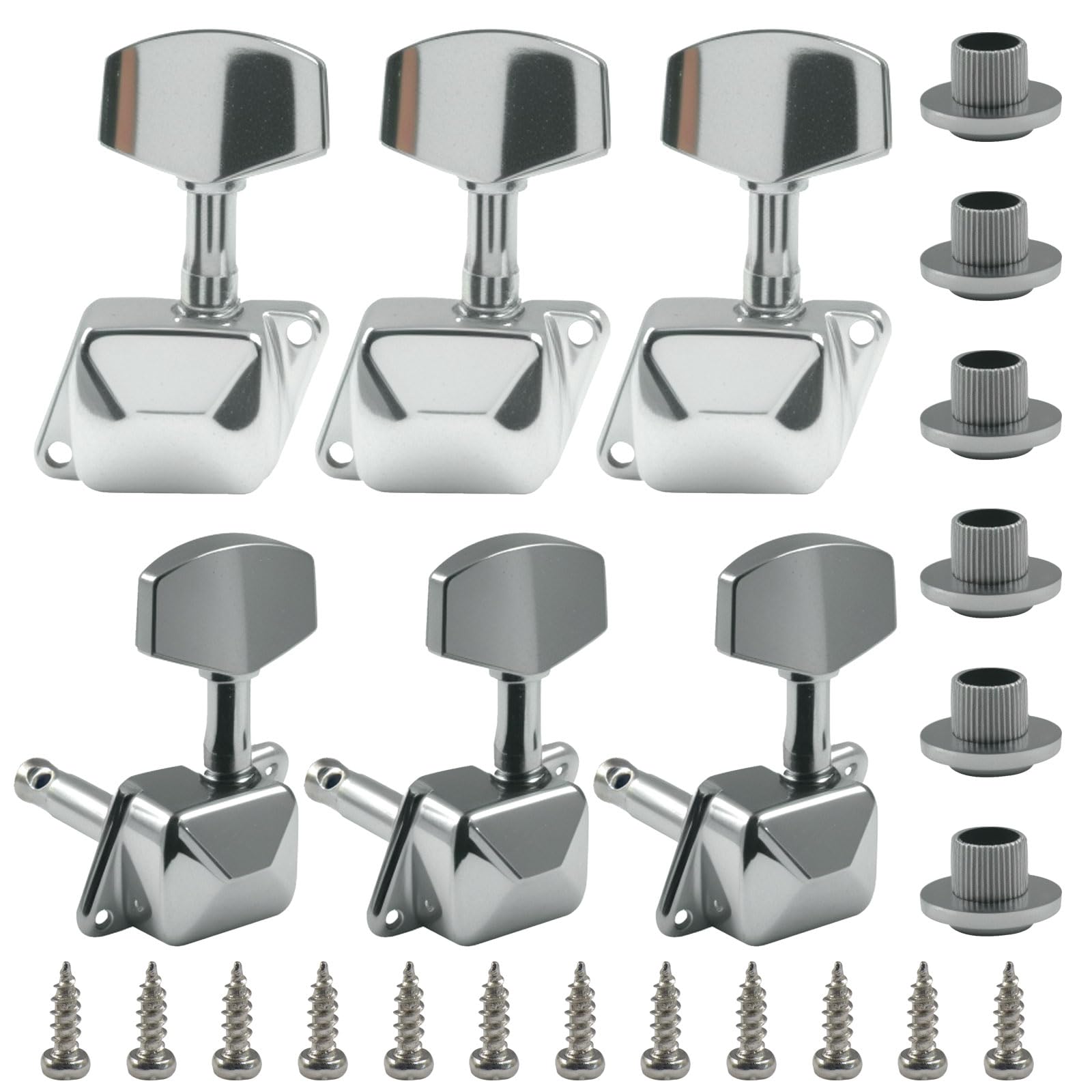 Hordion 6pcs Semi-closed Guitar String Tuning Pegs Tuners, 3L 3R, Silver
